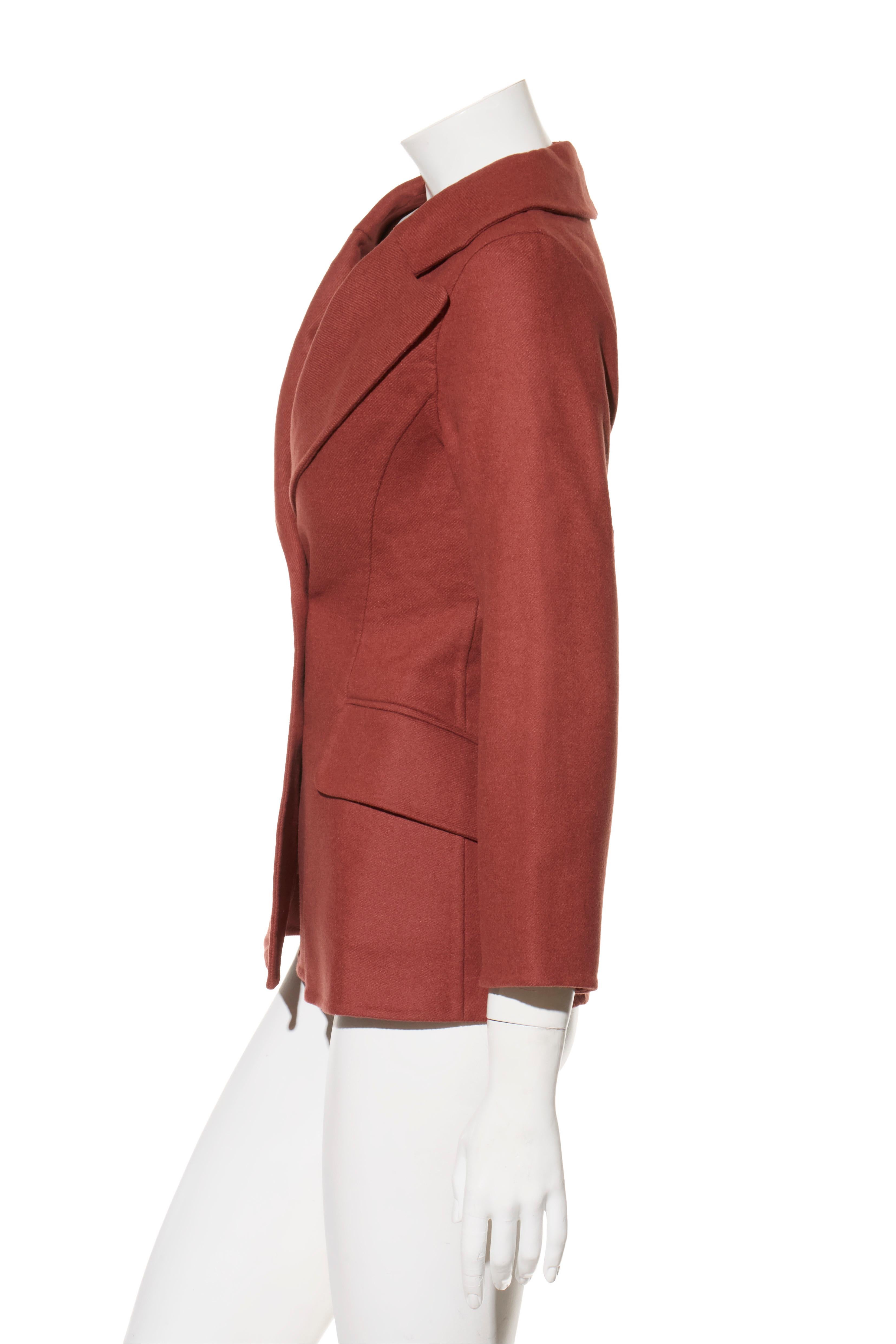 Marrone Christian Dior FW16 Giacca doppiopetto in lana e pelo di coniglio color ruggine FR 36 in vendita