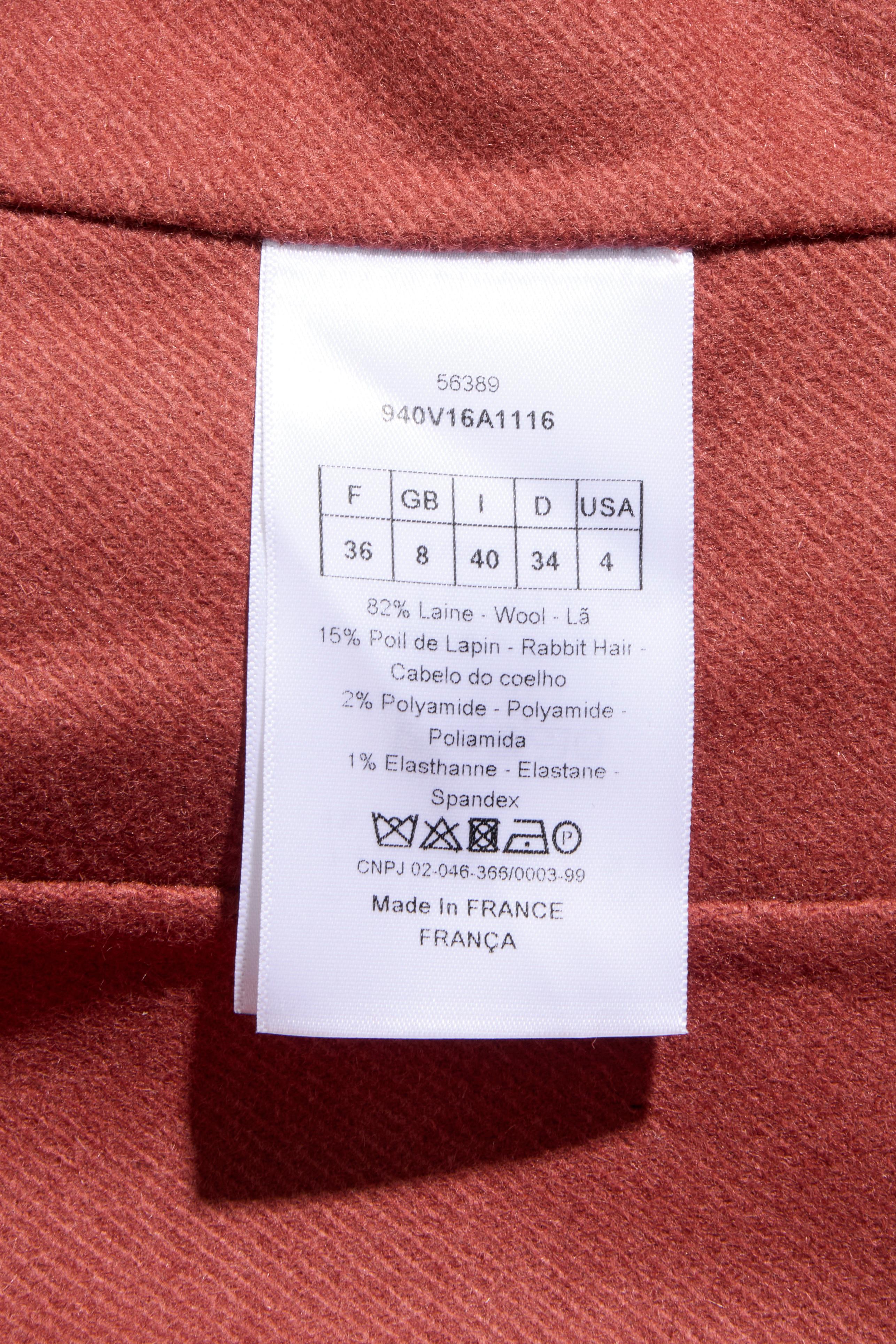 Christian Dior FW16 Giacca doppiopetto in lana e pelo di coniglio color ruggine FR 36 in vendita 3