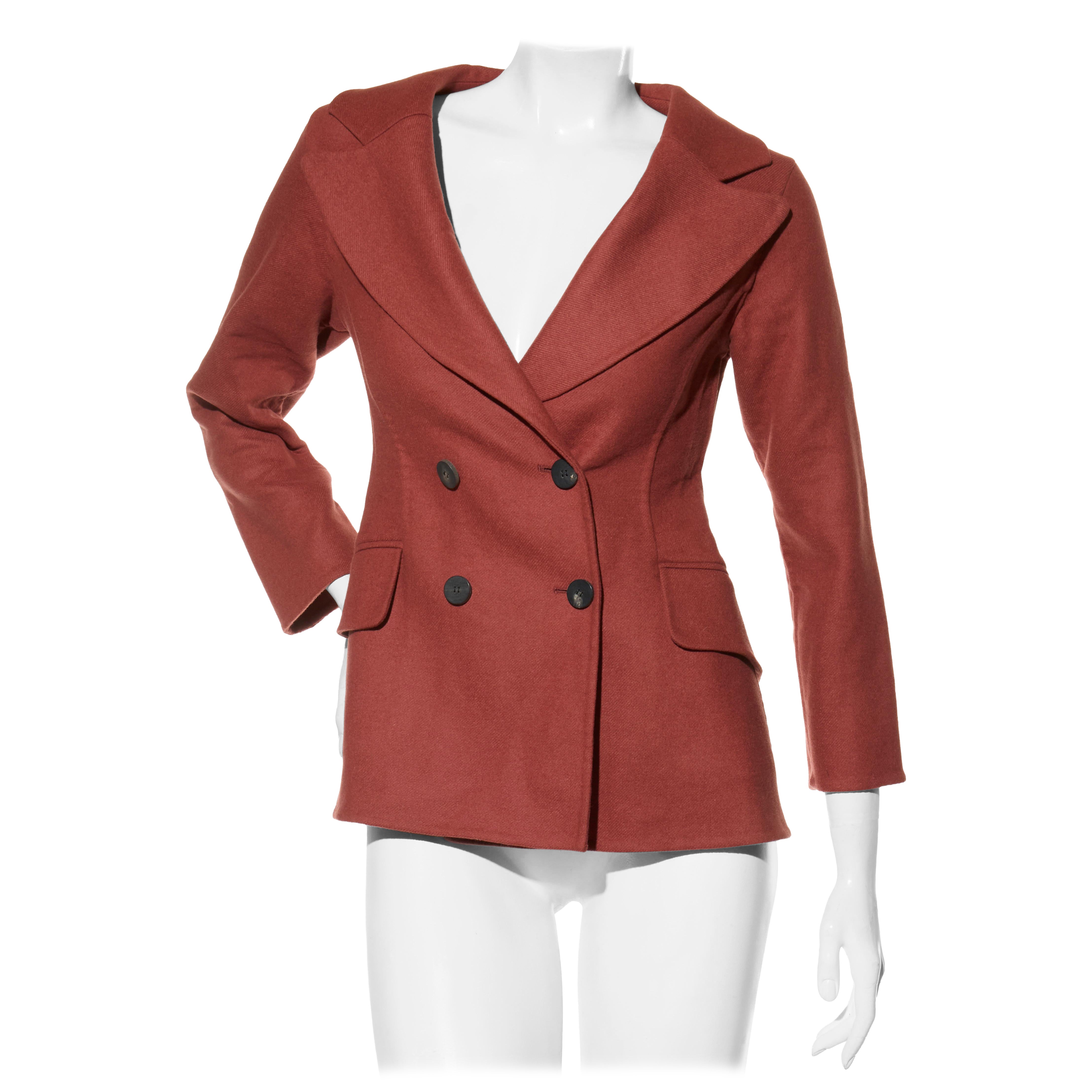 Christian Dior FW16 Rust Wool & Rabbit Hair Double-Breasted Jacket FR 36