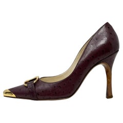 Christian Dior Galliano 2000's Ostrich Pumps Gold CD Cap Toe Heels EU 36.5