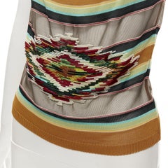 CHRISTIAN DIOR GALLIANO 2001 striped aztec beaded sheer waist knit tank FR38 S