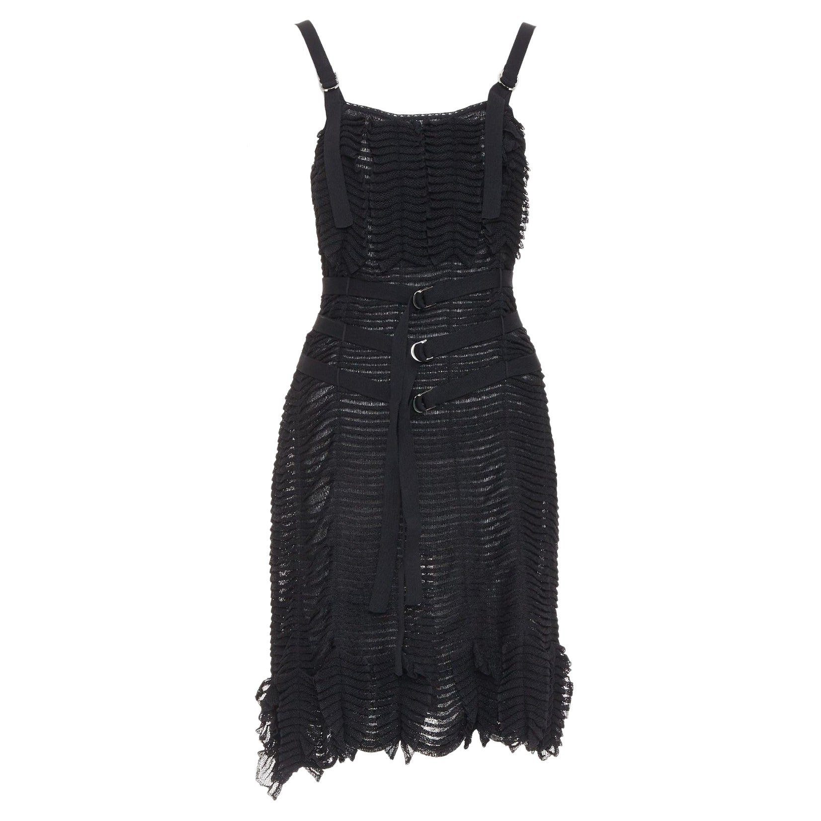 CHRISTIAN DIOR Galliano 2003 Vintage Bondage knit buckle ruffle dress FR38 M For Sale