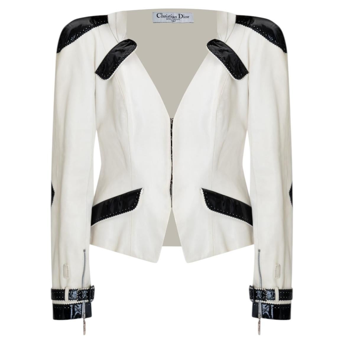 Christian Dior & Galliano 2004 spring RTW runway leather jacket USA 8 2000s