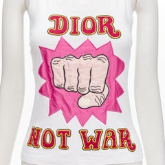 CHRISTIAN DIOR Galliano 2005 Vintage Not War Propaganda print tank top FR38 M