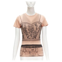 CHRISTIAN DIOR GALLIANO 2006 lingerie denim tromp tshirt FR38 M