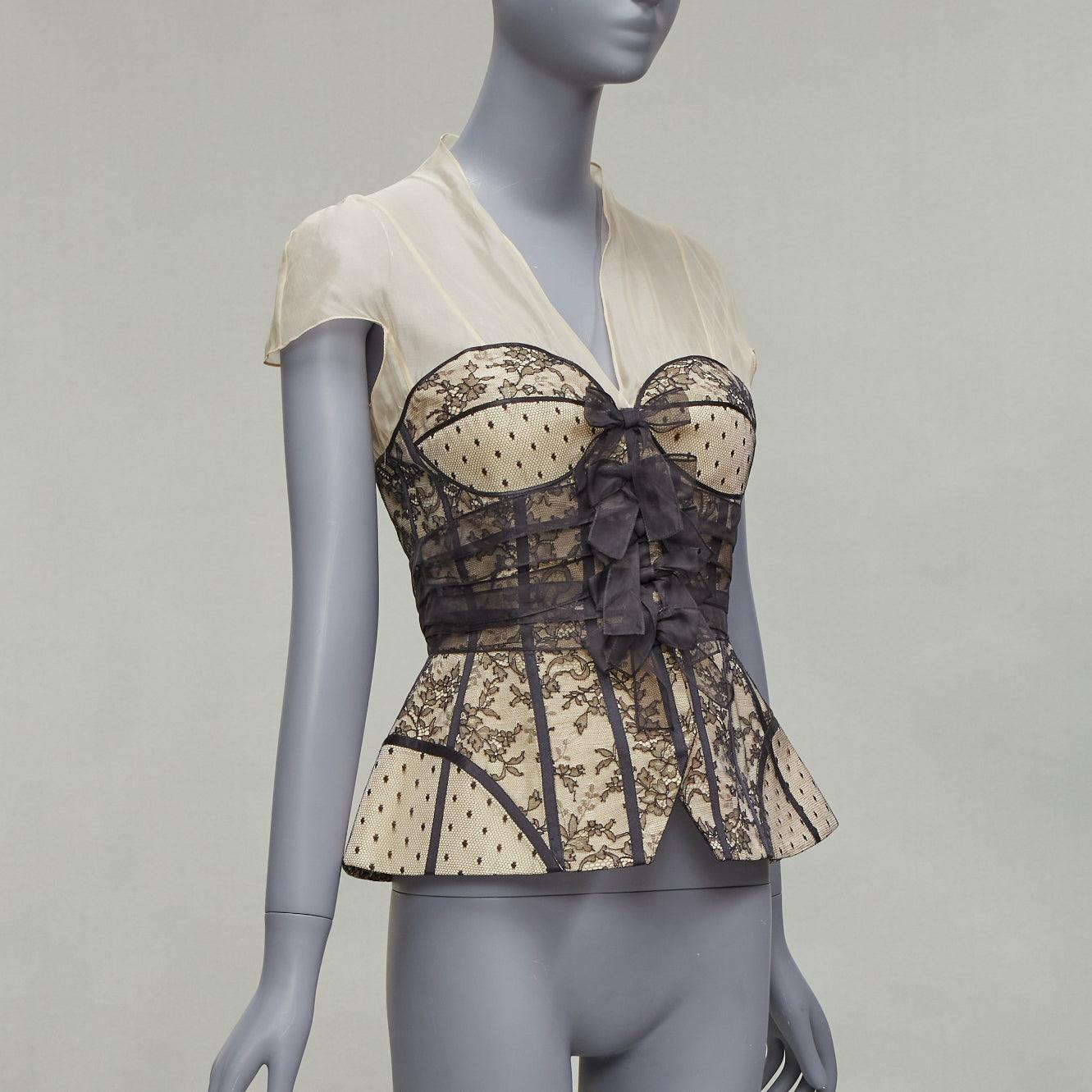 CHRISTIAN DIOR Galliano 2010 Runway black silk sheer lingerie bustier top FR38 M In Good Condition In Hong Kong, NT