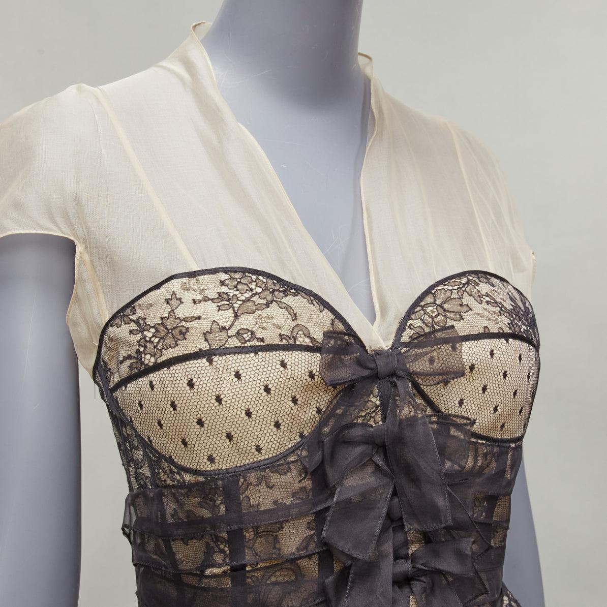 CHRISTIAN DIOR Galliano 2010 Runway bustier de lingerie en soie noire transparente FR38 M 3