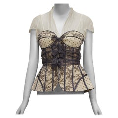 CHRISTIAN DIOR Galliano 2010 Runway black silk sheer lingerie bustier top FR38 M
