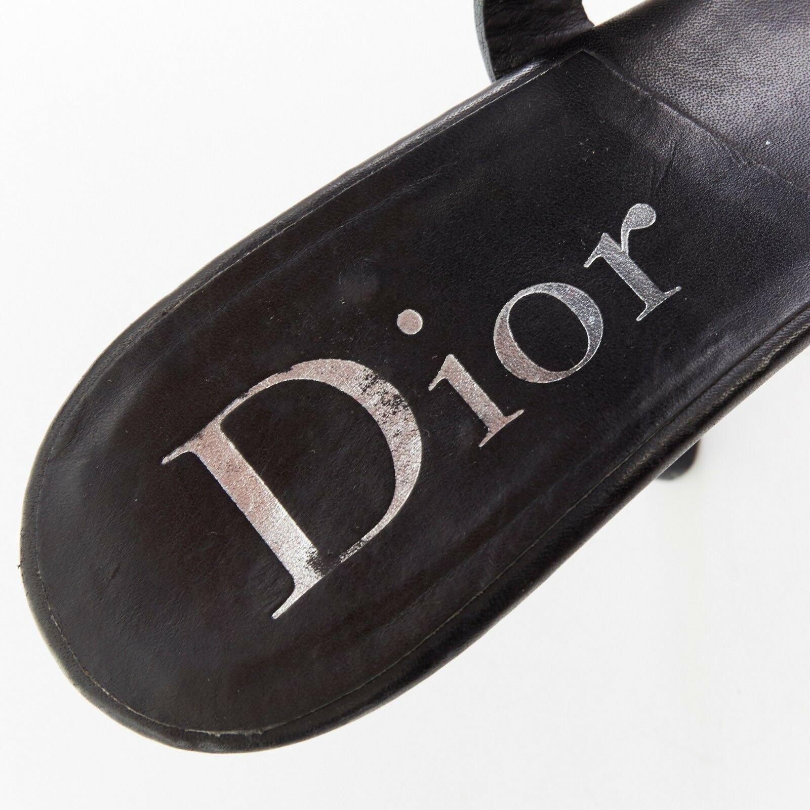 CHRISTIAN DIOR GALLIANO black leather badge embellished strappy sandals EU38 6