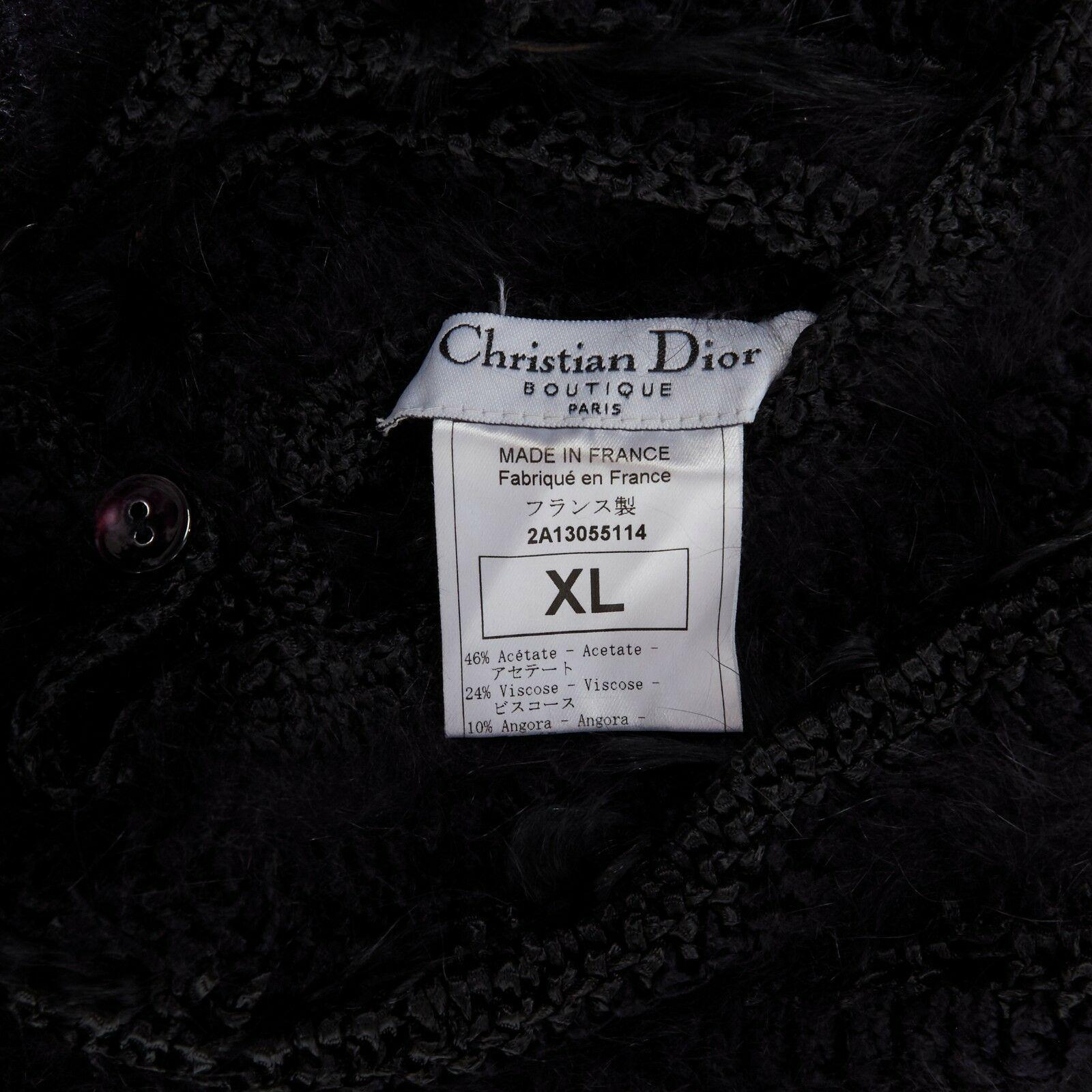 CHRISTIAN DIOR GALLIANO black wool sheer lace fur trimmed crochet knit swaeter L 4