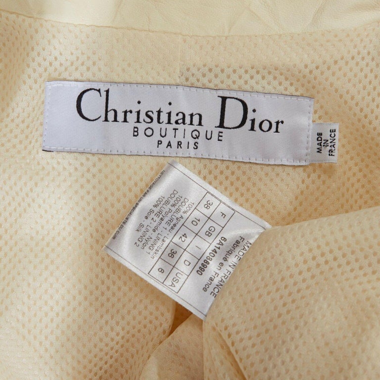CHRISTIAN DIOR GALLIANO cream crinkled leatther jagged seam trench coat ...