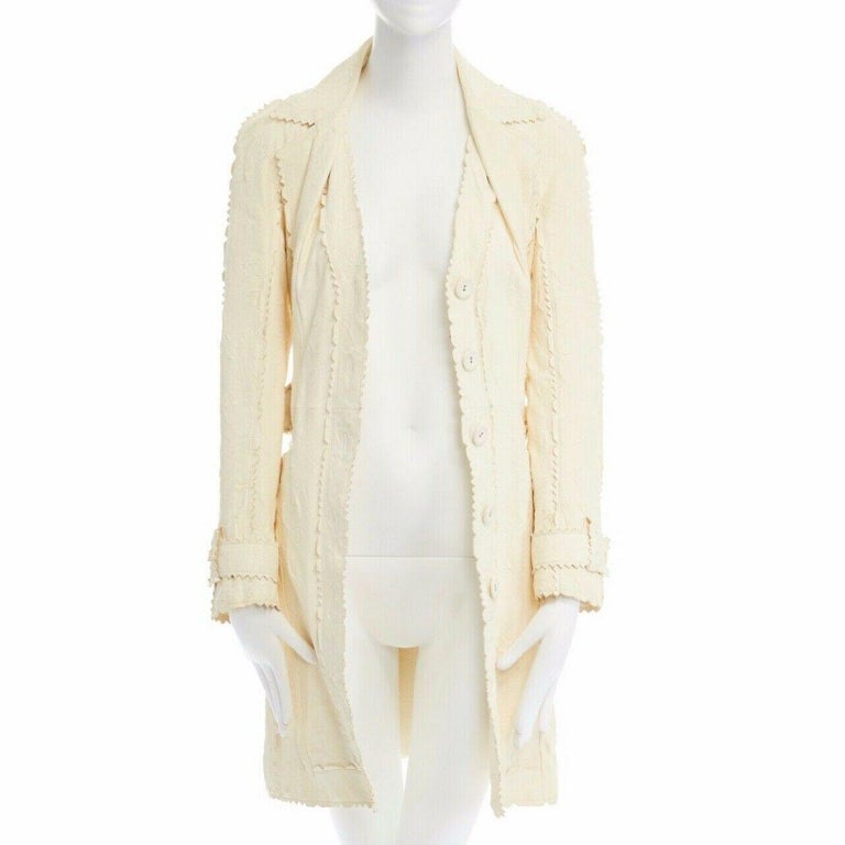 CHRISTIAN DIOR GALLIANO cream crinkled leatther jagged seam trench coat ...