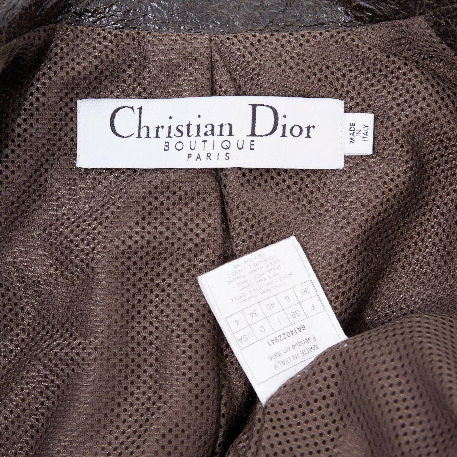 CHRISTIAN DIOR GALLIANO croc trim distressed coat leather jacket FR36 US4 UK8 S 6