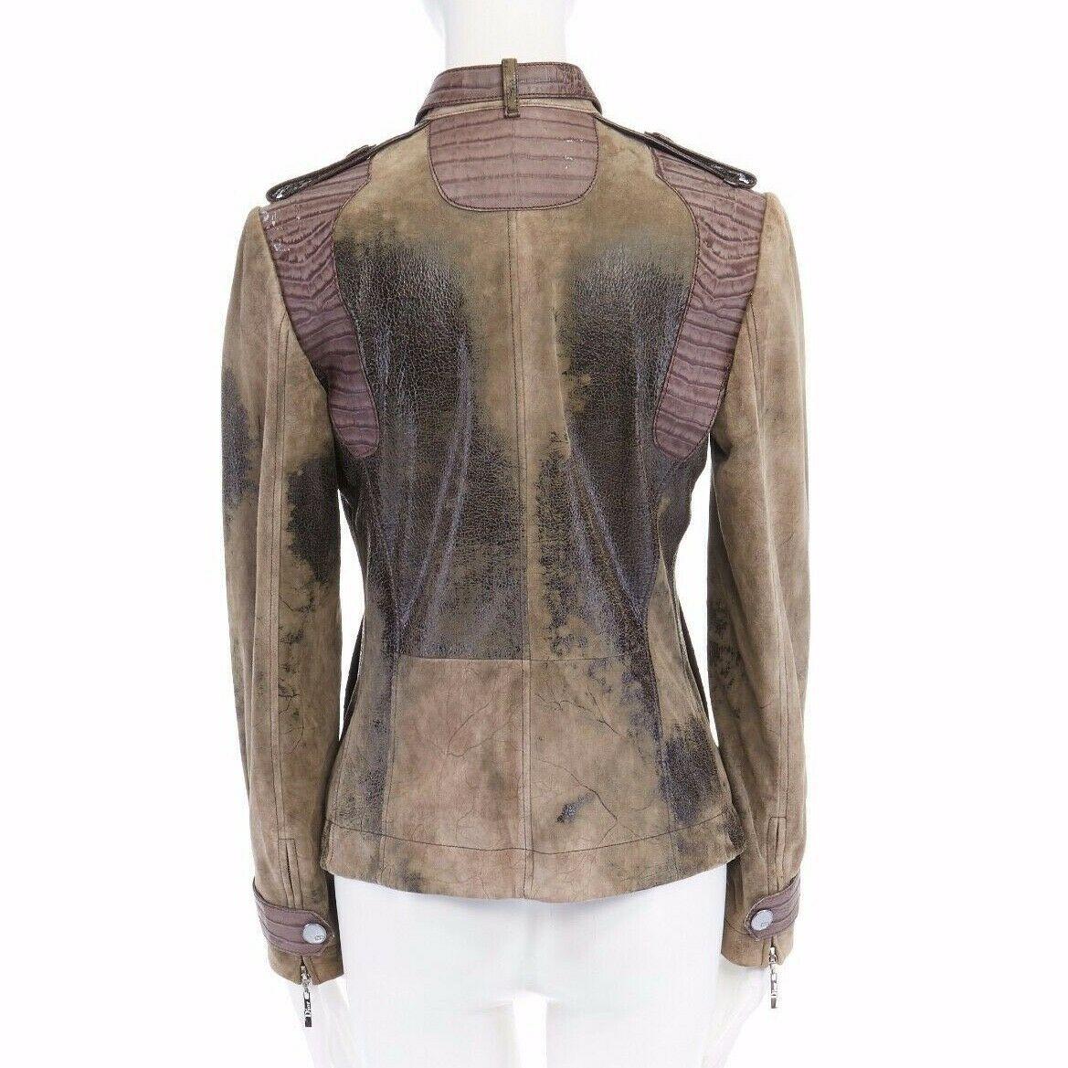 CHRISTIAN DIOR GALLIANO manteau en cuir avec bordures en croc FR36 US4 UK8 S 1