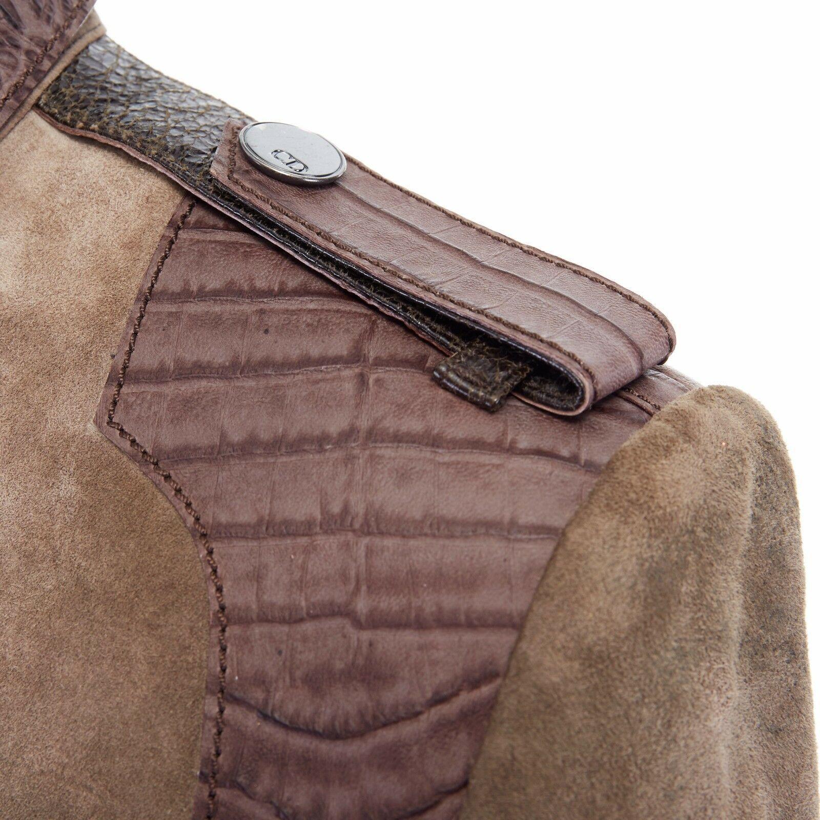 CHRISTIAN DIOR GALLIANO croc trim distressed coat leather jacket FR36 US4 UK8 S 2