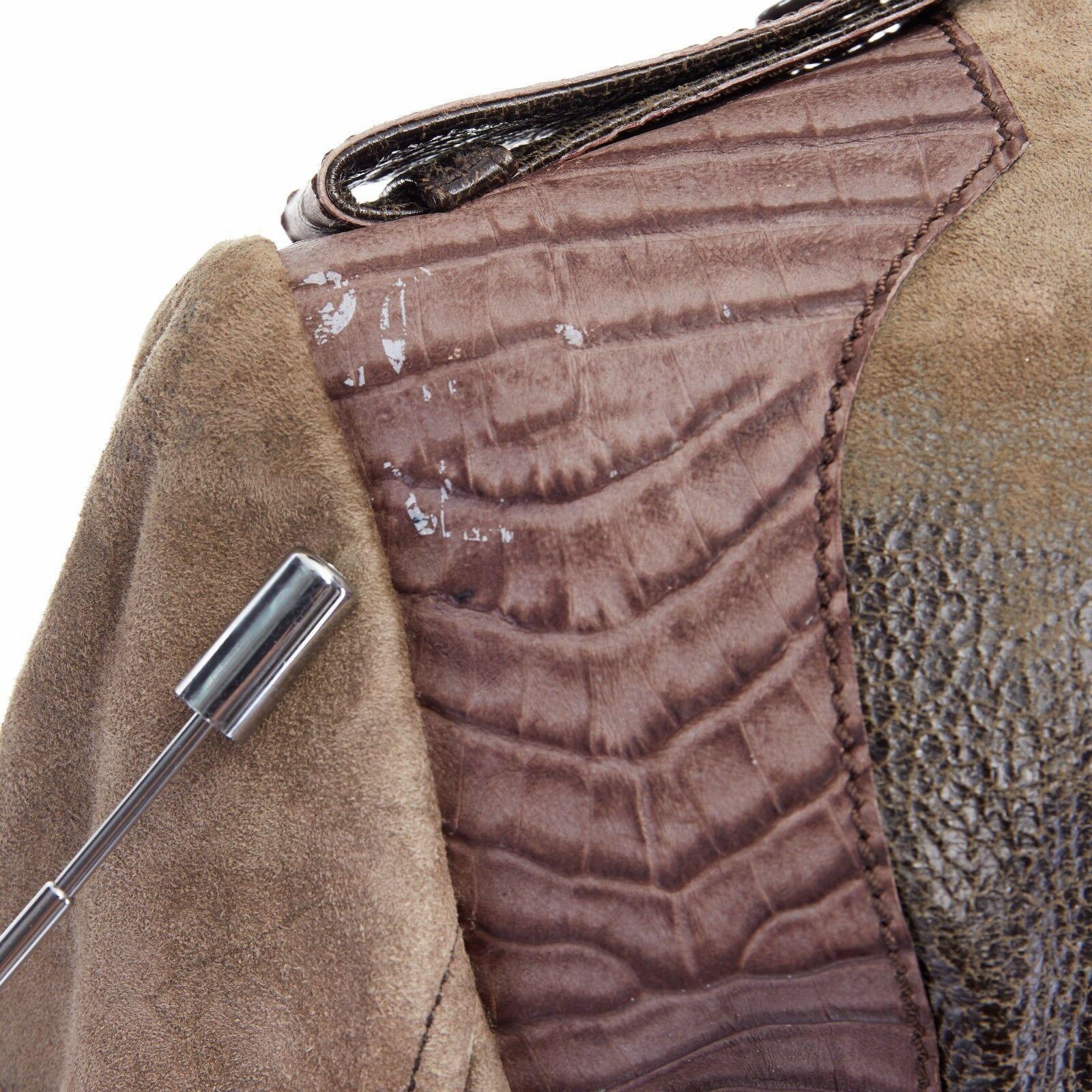 CHRISTIAN DIOR GALLIANO croc trim distressed coat leather jacket FR36 US4 UK8 S 3