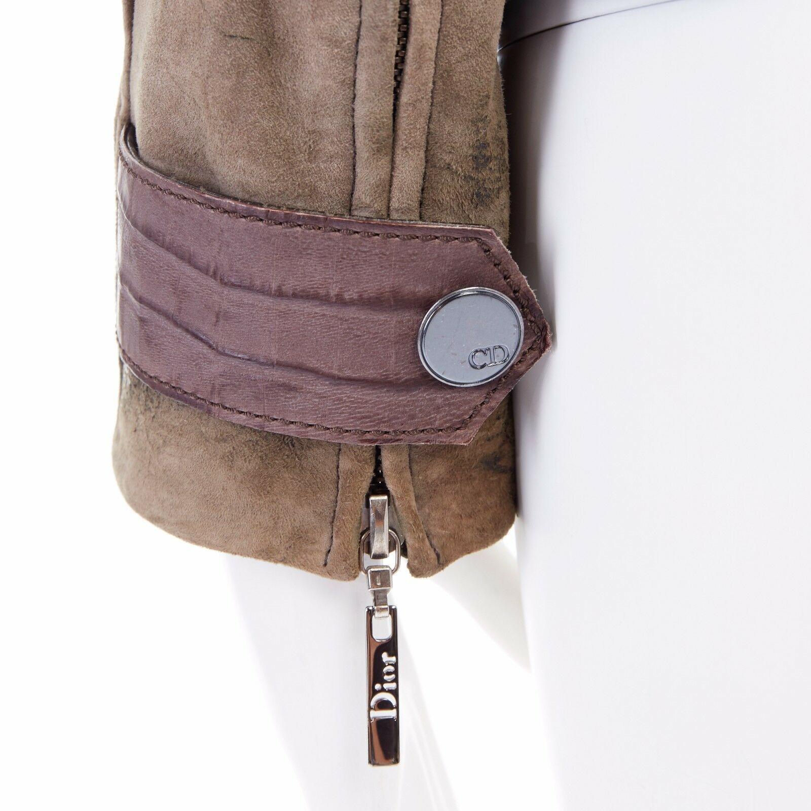 CHRISTIAN DIOR GALLIANO manteau en cuir avec bordures en croc FR36 US4 UK8 S 4