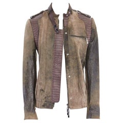 CHRISTIAN DIOR GALLIANO croc trim distressed coat leather jacket FR36 US4 UK8 S