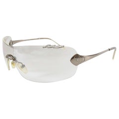 Christian Dior Galliano Early 2000’s Clear Silver Piercing Shield Sunglasses