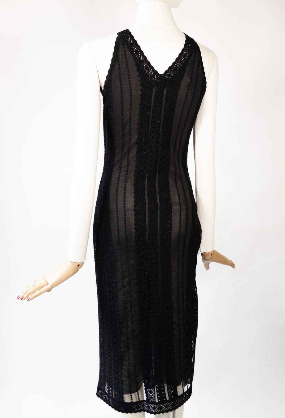 Black Christian Dior Galliano Era 2002 Midi Lurex Mesh Insert Dress Sz FR 36 For Sale