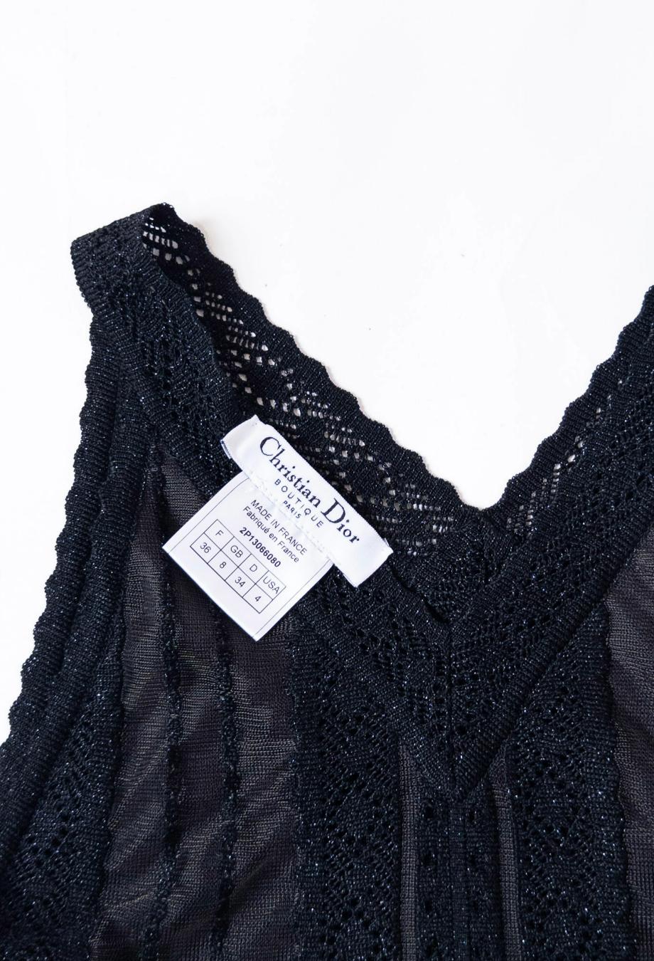 Christian Dior Galliano Era 2002 Midi Lurex Mesh Insert Dress Sz FR 36 For Sale 2