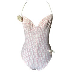 Christian Dior Galliano Era Pink Trotter Monogram  Swimsuit, Circa 2000s