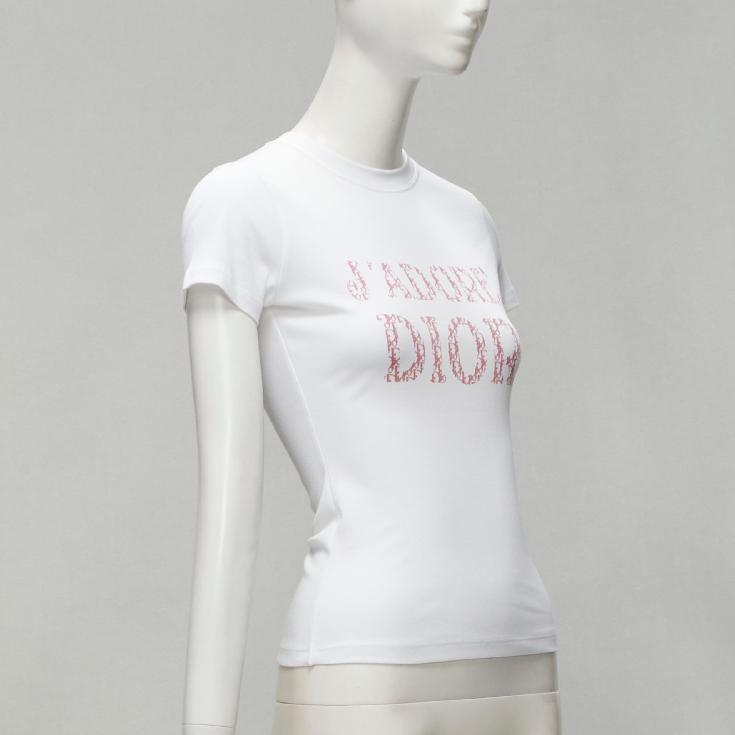 CHRISTIAN DIOR Galliano Jadore white pink monogram slogan tshirt FR40 L In Excellent Condition In Hong Kong, NT