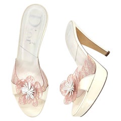 Christian Dior Galliano Rosa Logo Blume Lackleder Mules Sandalen 37.5