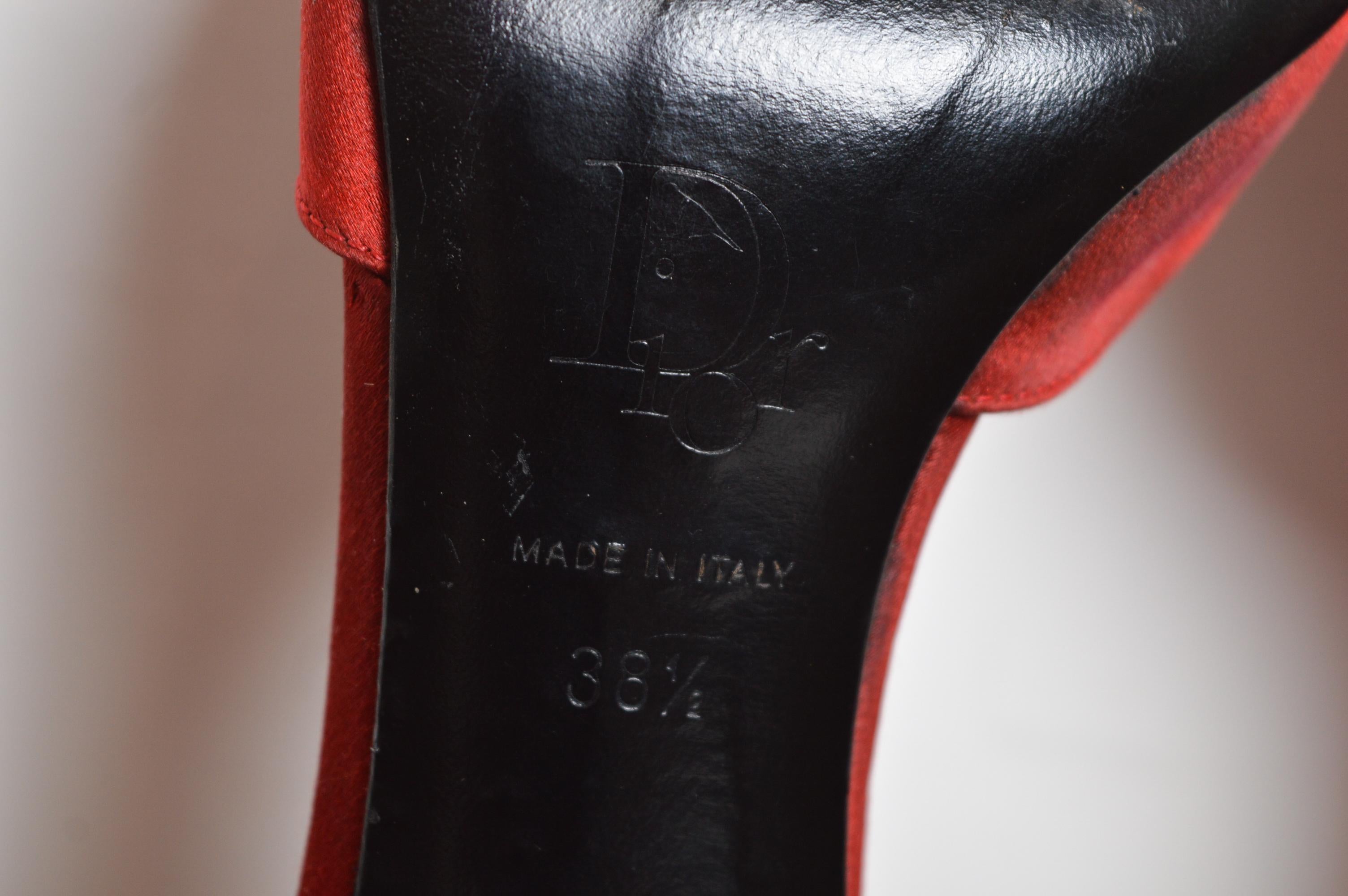 Christian Dior Galliano Ruby red satin jewel tone pointed buckle Kitten Heels For Sale 5