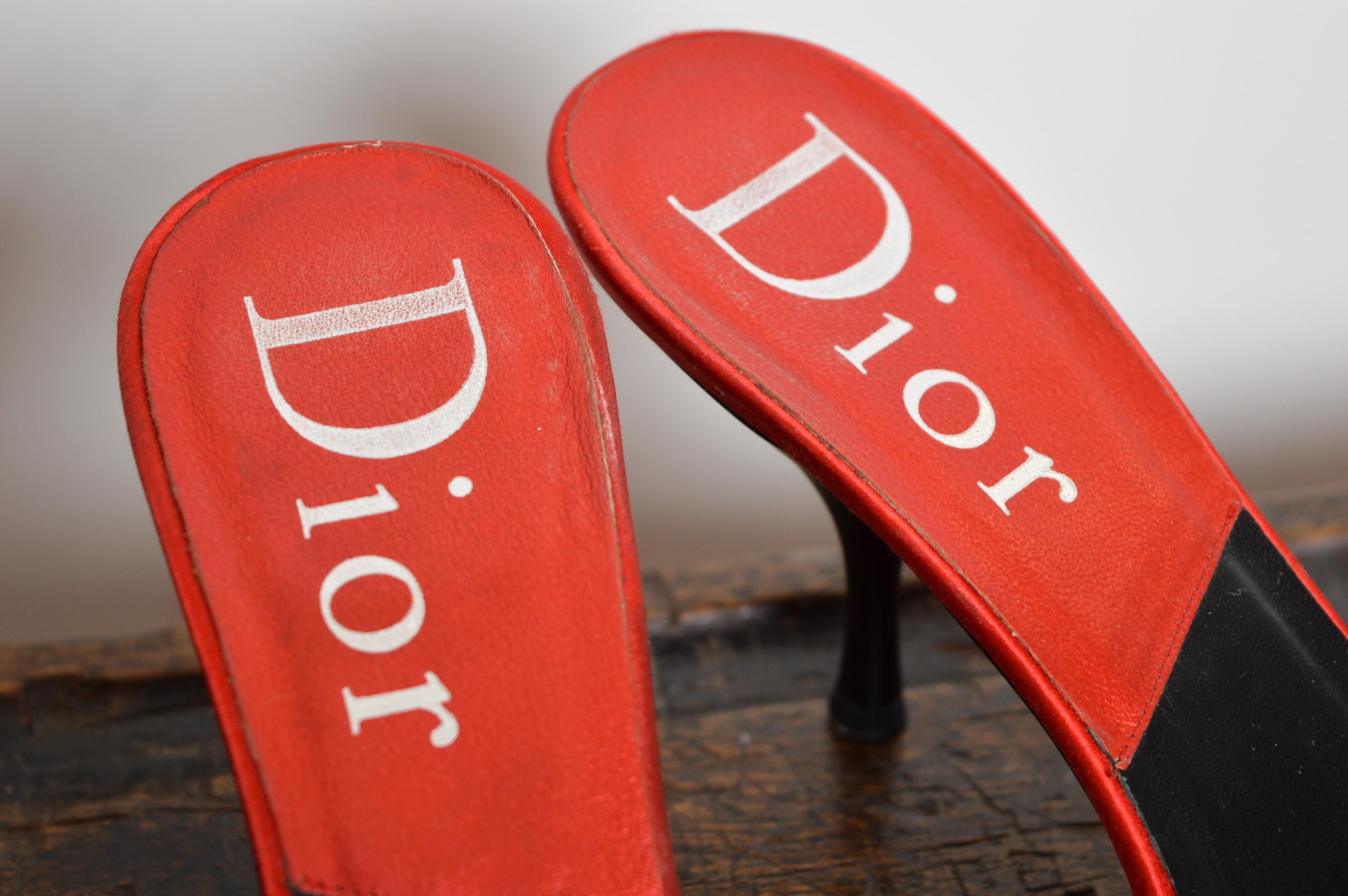 Women's Christian Dior Galliano Ruby red satin jewel tone pointed buckle Kitten Heels For Sale