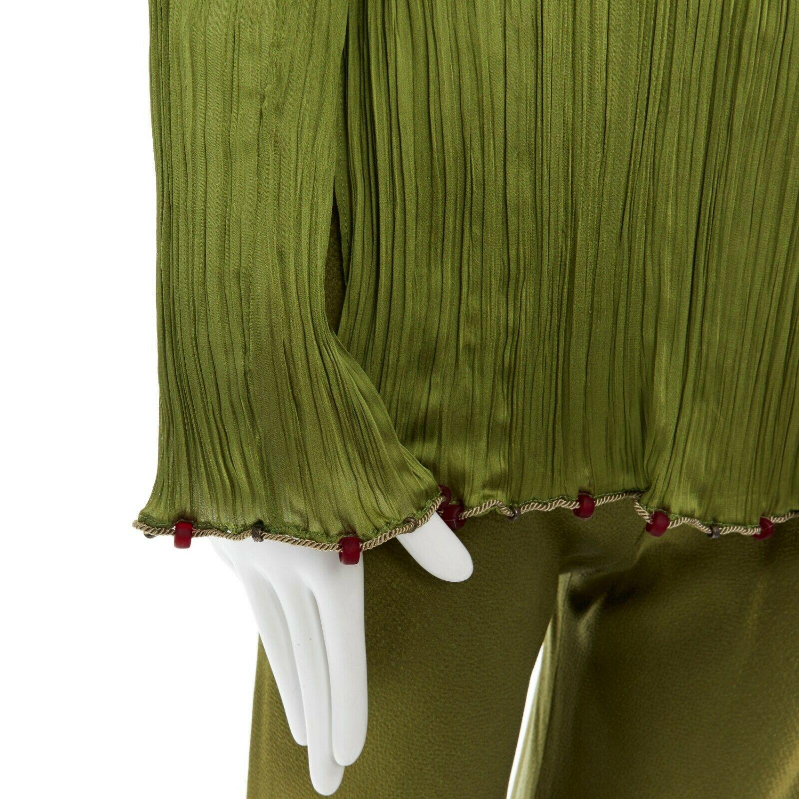 CHRISTIAN DIOR GALLIANO SS99 Mao green beaded pleated silk pant suit FR38 M 2