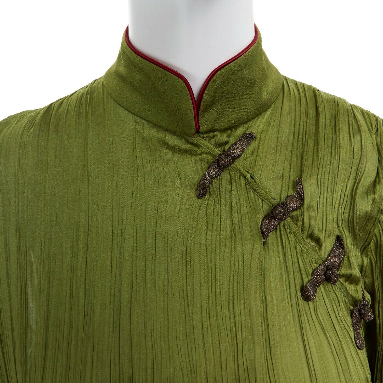 CHRISTIAN DIOR GALLIANO SS99 Mao green beaded pleated silk pant suit FR38 M In Excellent Condition In Hong Kong, NT