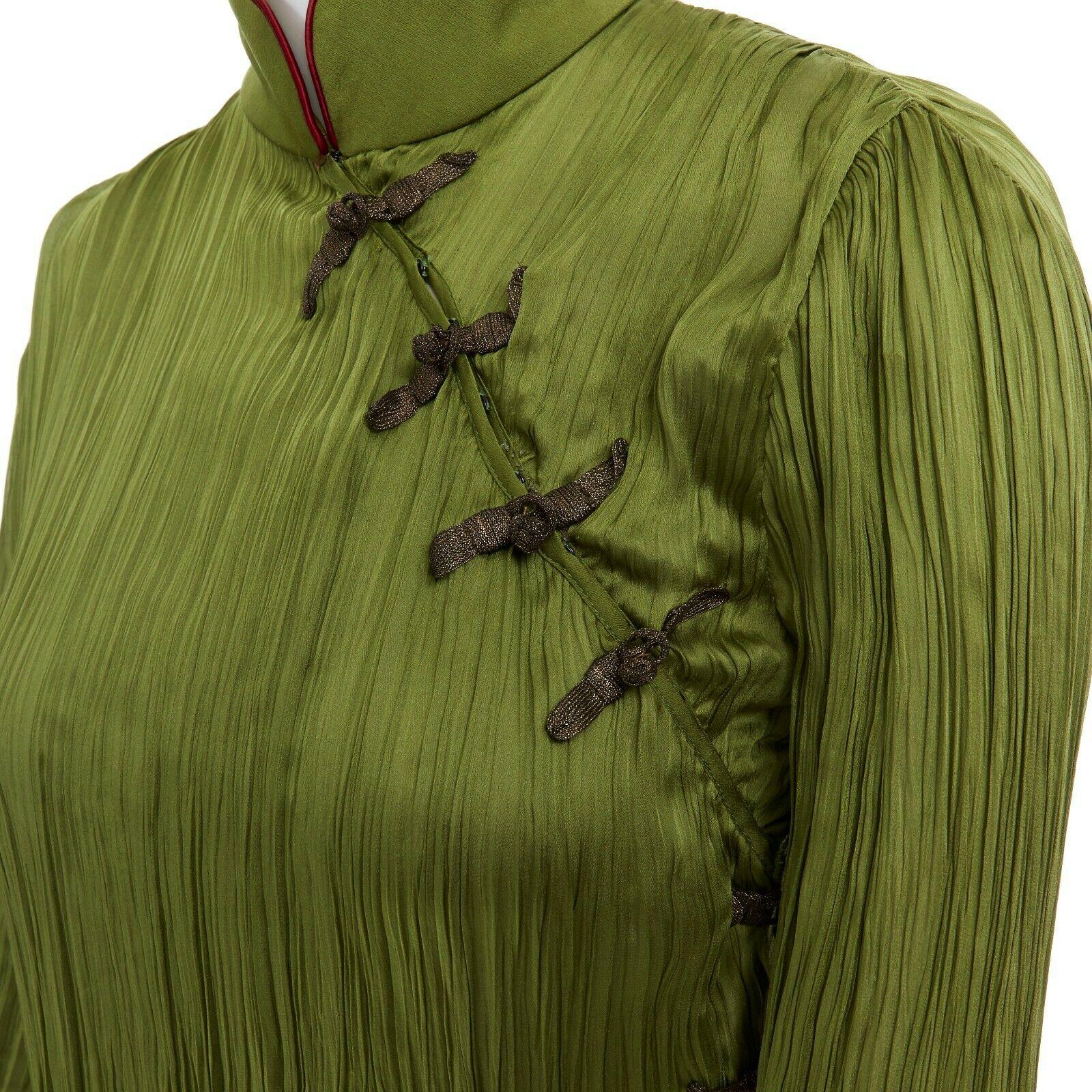 Women's CHRISTIAN DIOR GALLIANO SS99 Mao green beaded pleated silk pant suit FR38 M