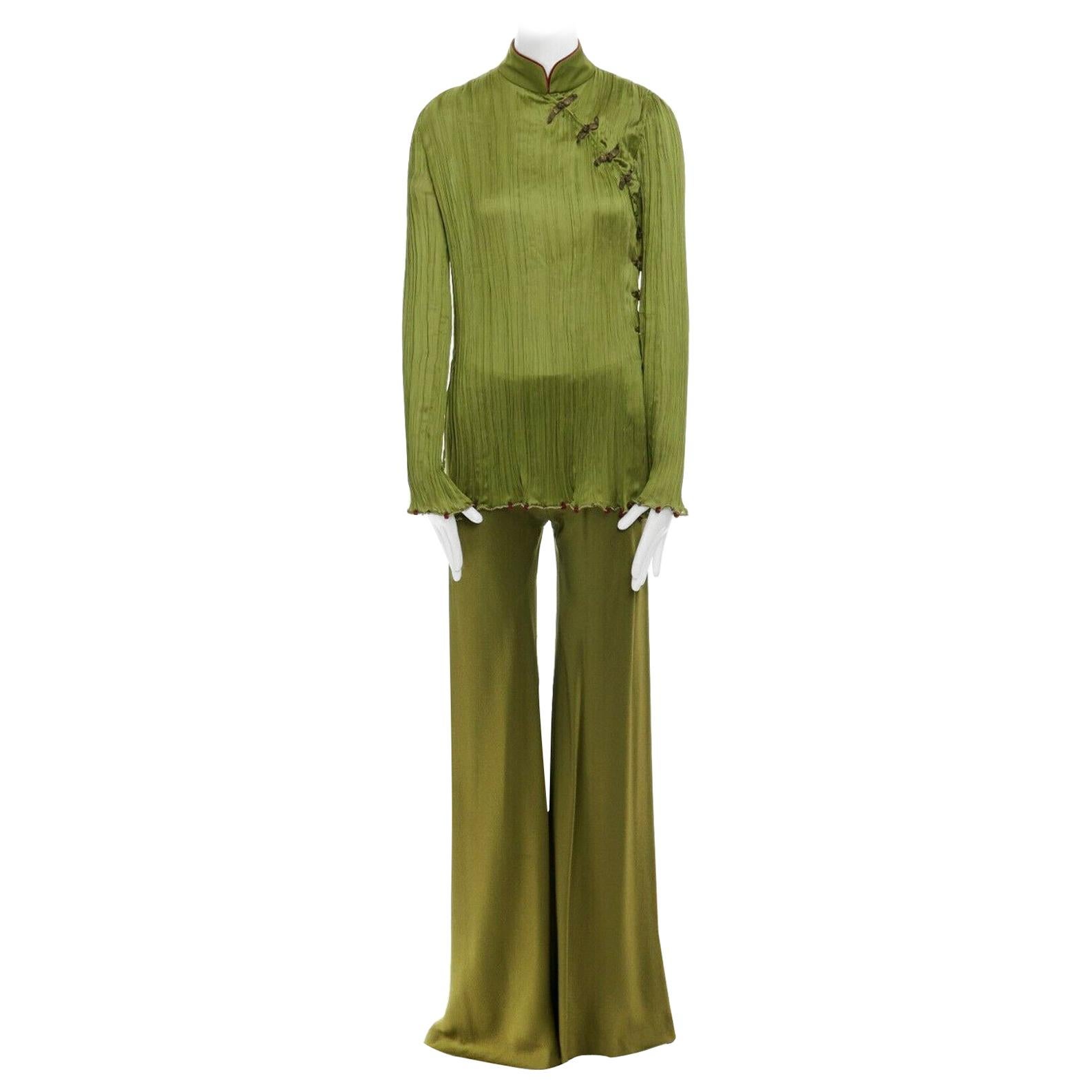 CHRISTIAN DIOR GALLIANO SS99 Mao green beaded pleated silk suit FR38 at  1stDibs
