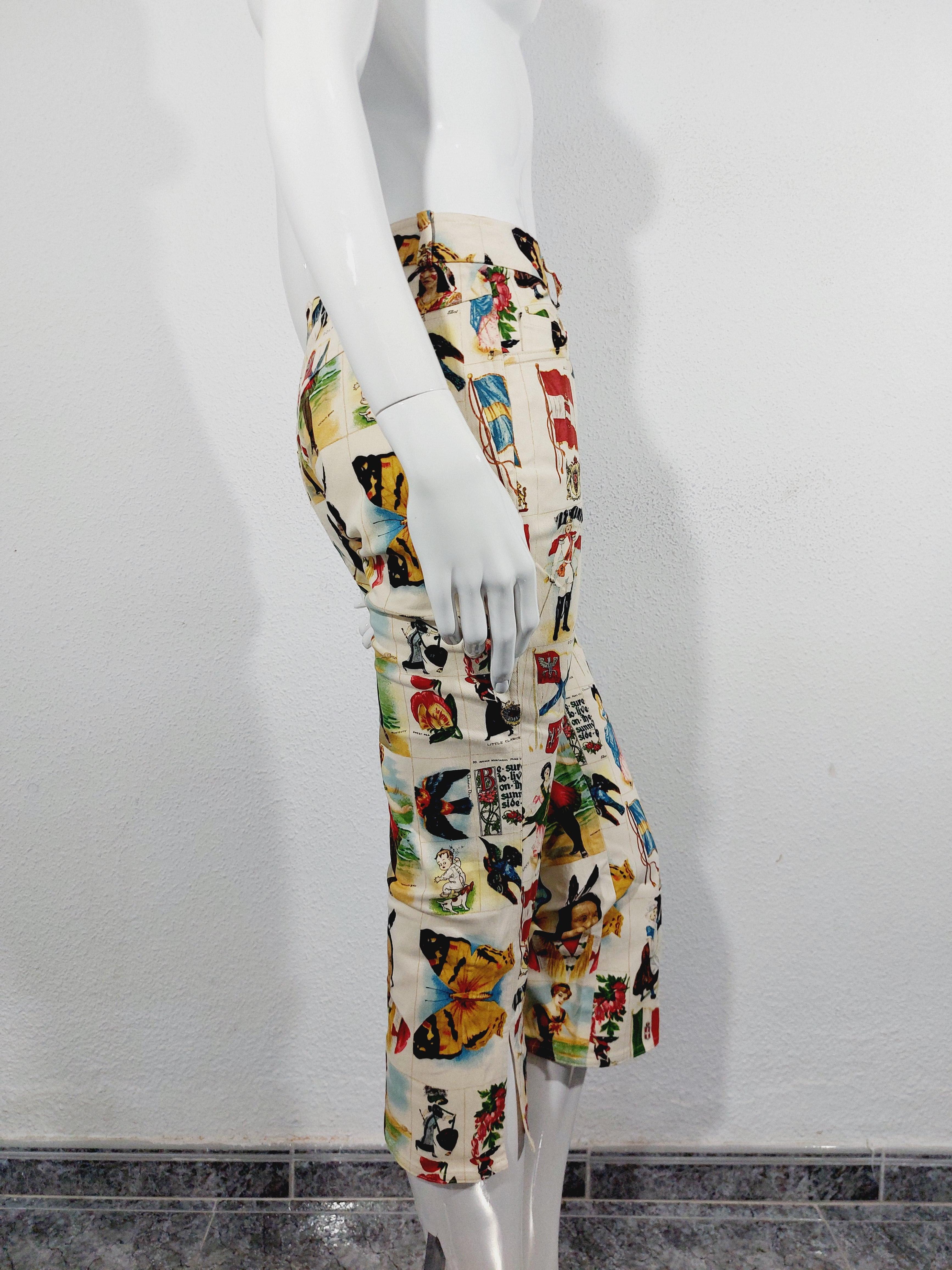 Christian Dior Galliano Stamp Flag Countries Butterfly 2002 Runway Capri Pants en vente 6