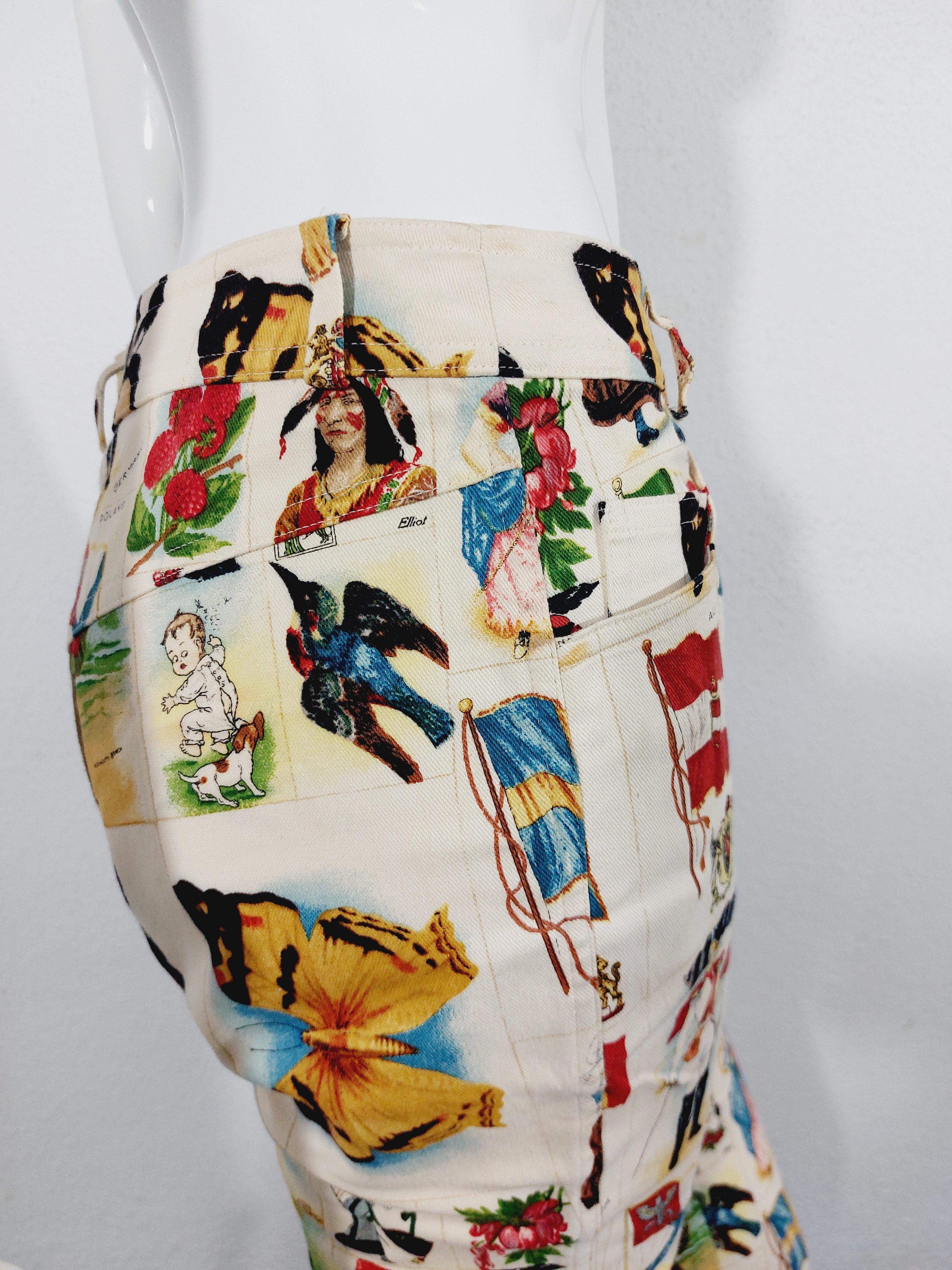 Christian Dior Galliano Stamp Flag Countries Butterfly 2002 Runway Capri Pants en vente 7