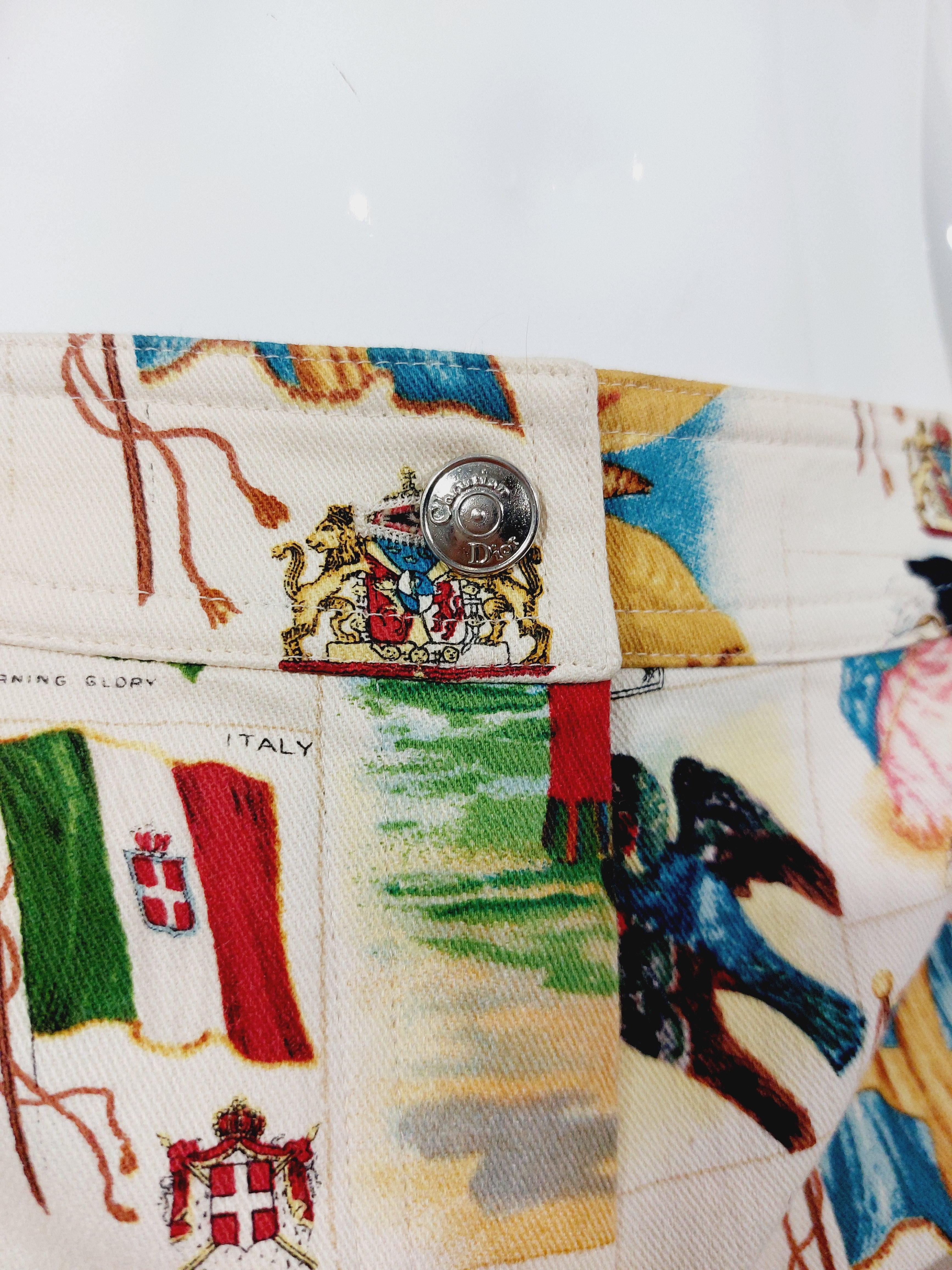 Christian Dior Galliano Stamp Flag Countries Butterfly 2002 Runway Capri Pants en vente 3