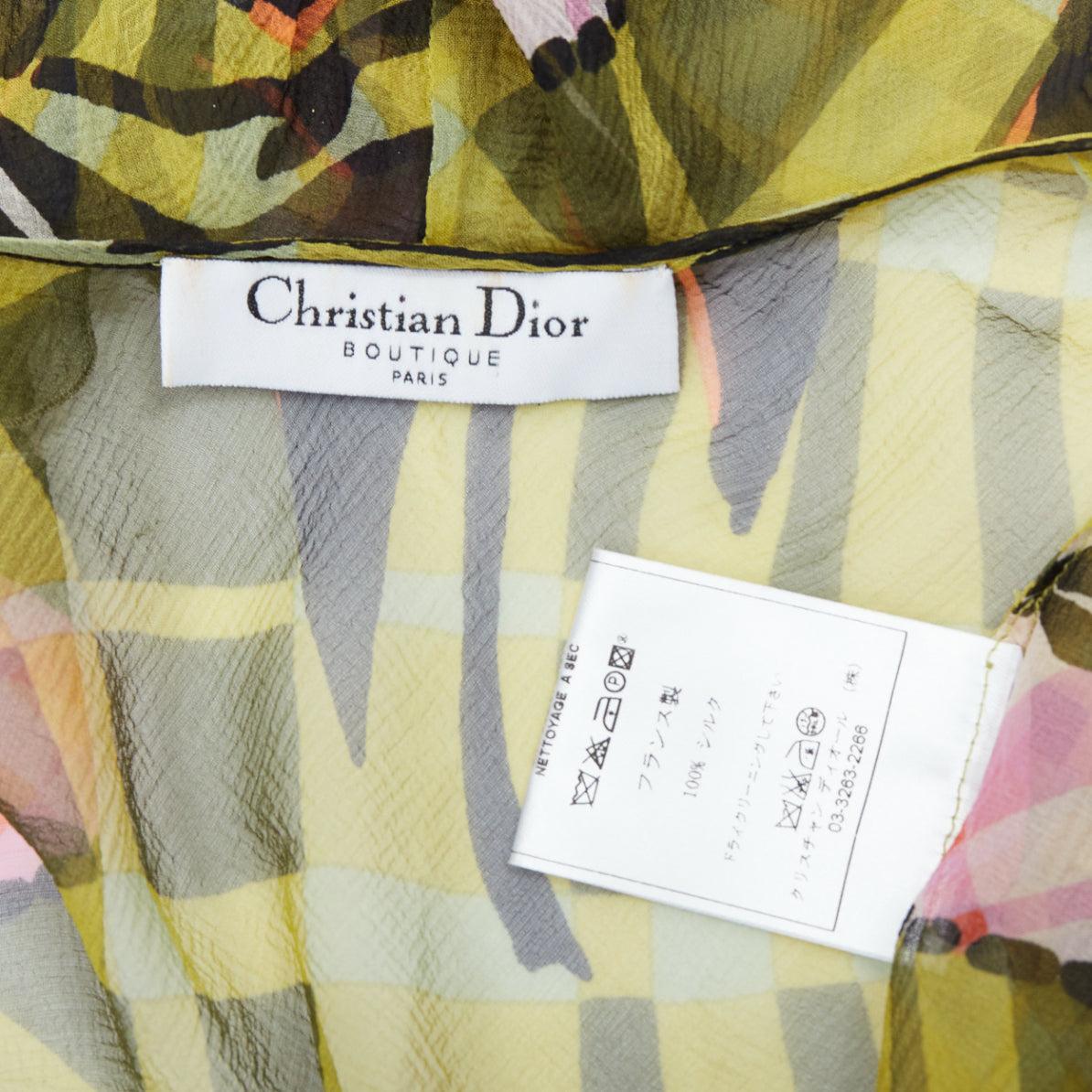 CHRISTIAN DIOR Galliano Vintage 2002 green pink silk ruffle wrap blouse FR36 S 3