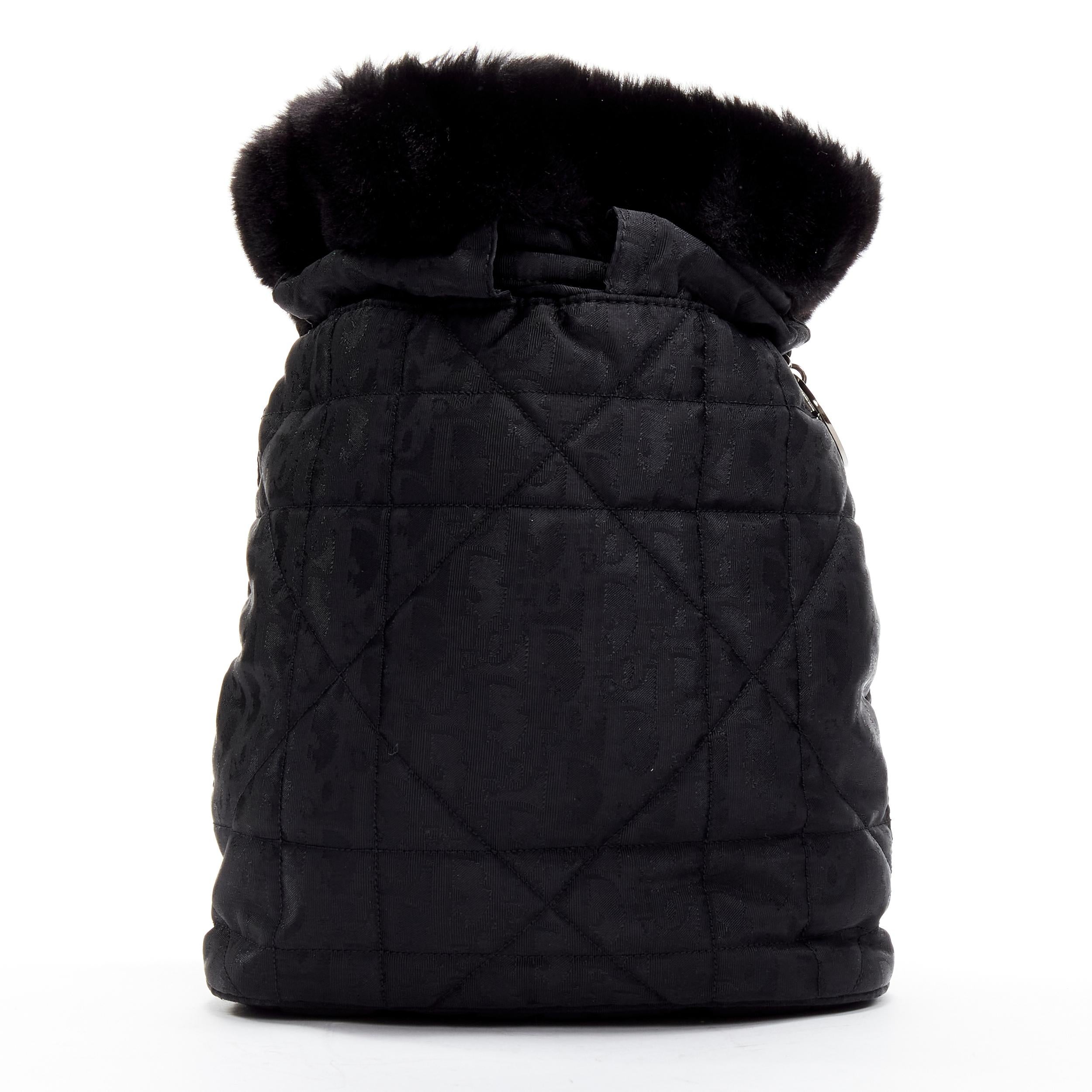 CHRISTIAN DIOR Galliano Vintage black CD charm faux fur Cannage sling backpack In Excellent Condition In Hong Kong, NT