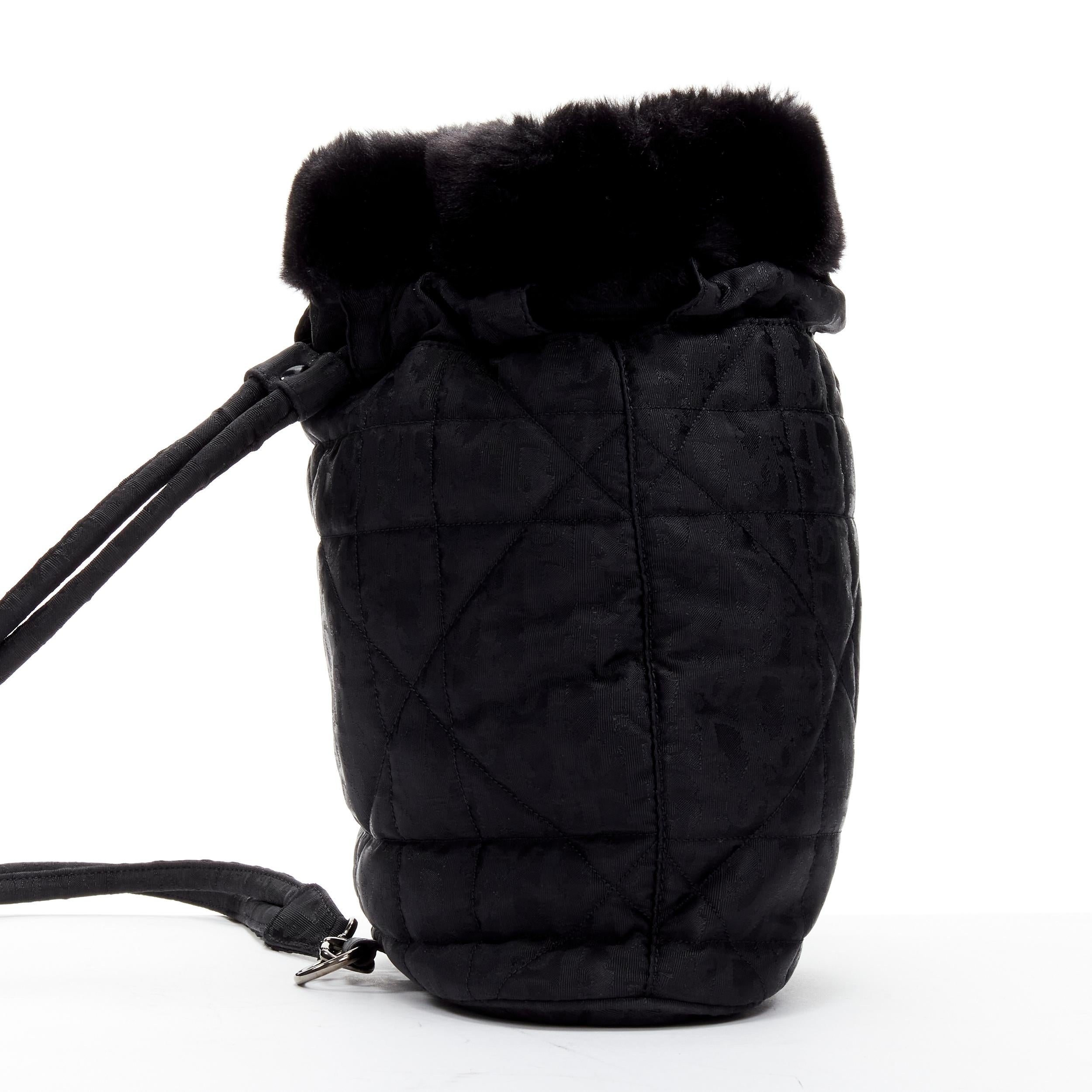 CHRISTIAN DIOR Galliano Vintage black CD charm faux fur Cannage sling backpack 1