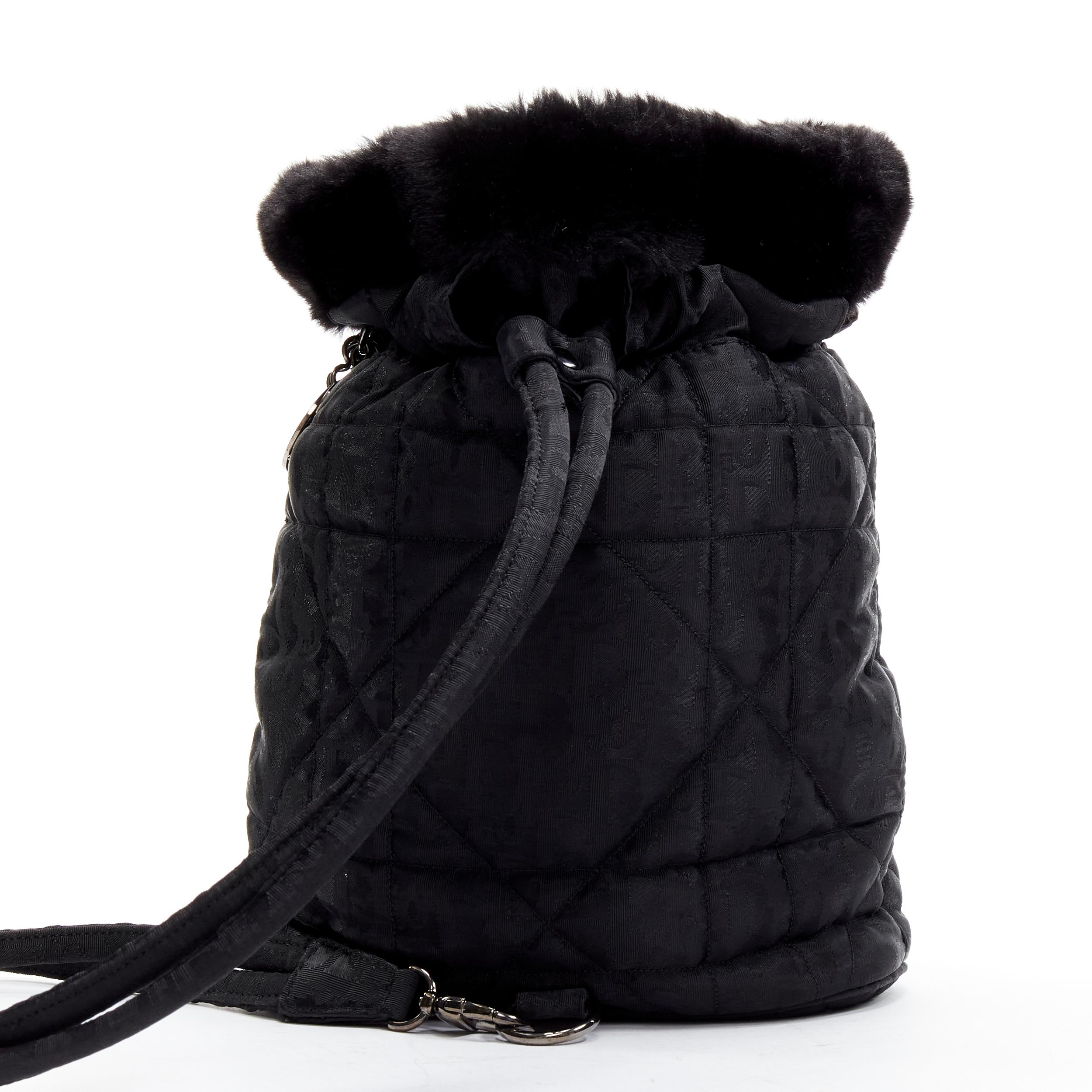 CHRISTIAN DIOR Galliano Vintage black CD charm faux fur Cannage sling backpack 2