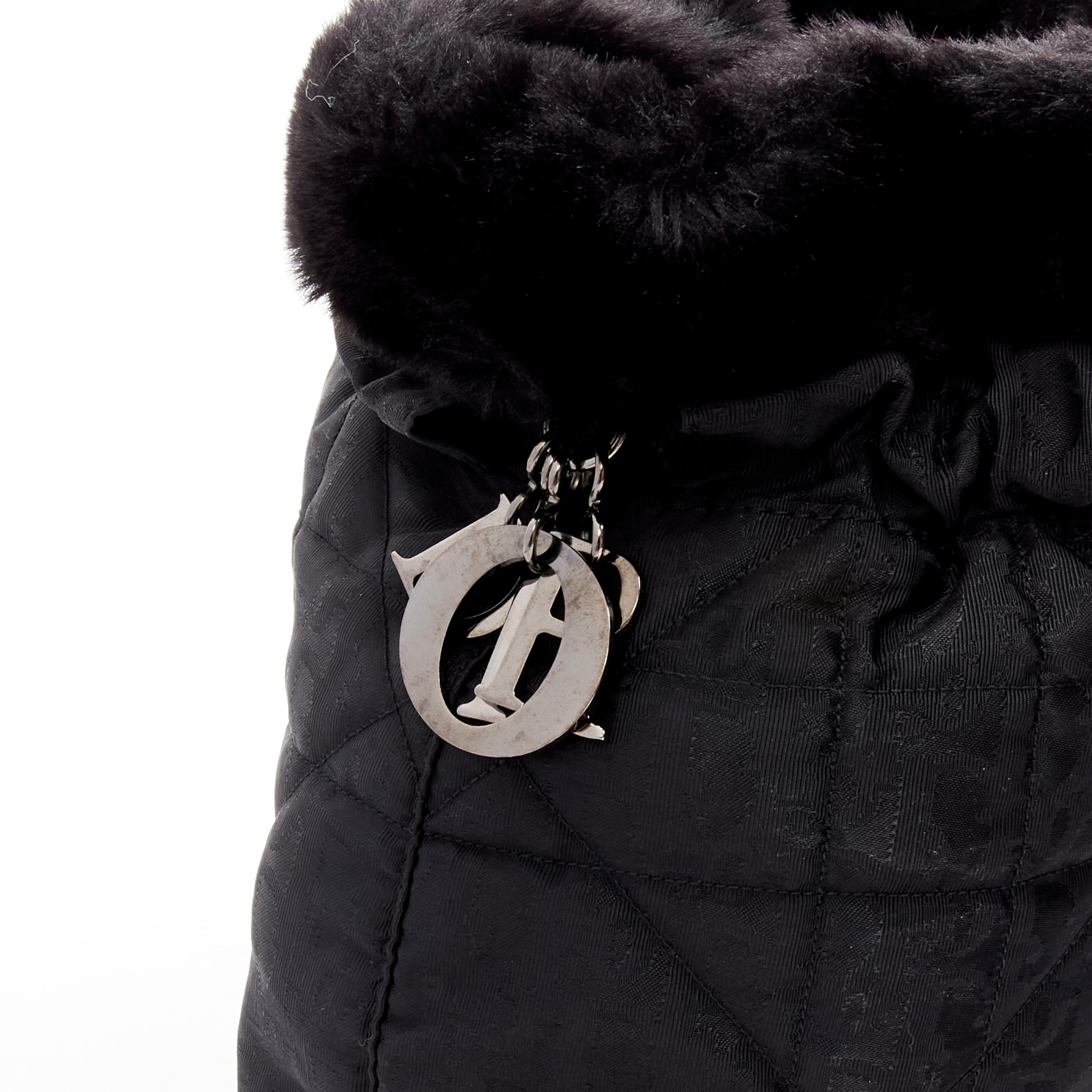 CHRISTIAN DIOR Galliano Vintage black CD charm faux fur Cannage sling backpack 4