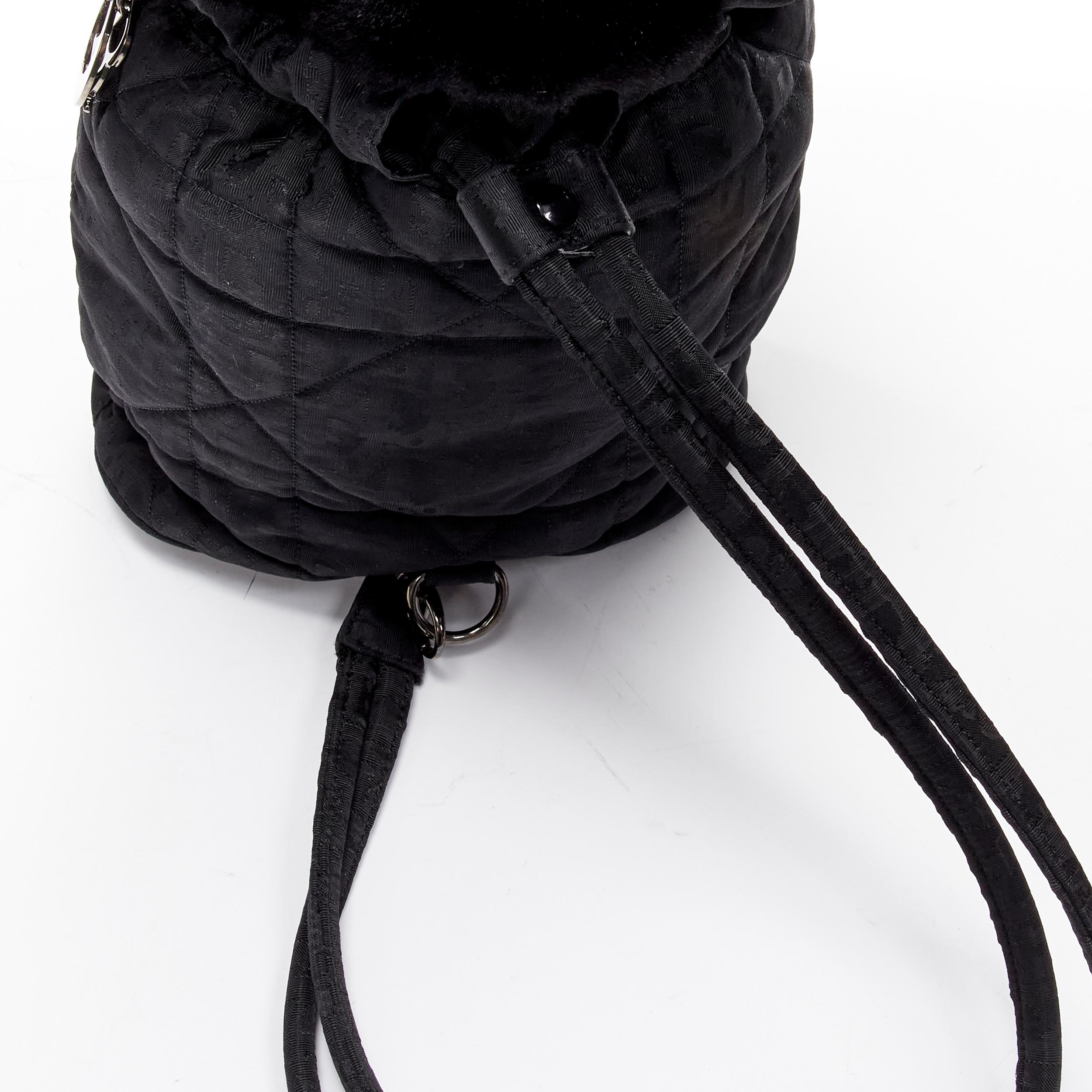 CHRISTIAN DIOR Galliano Vintage black CD charm faux fur Cannage sling backpack 5