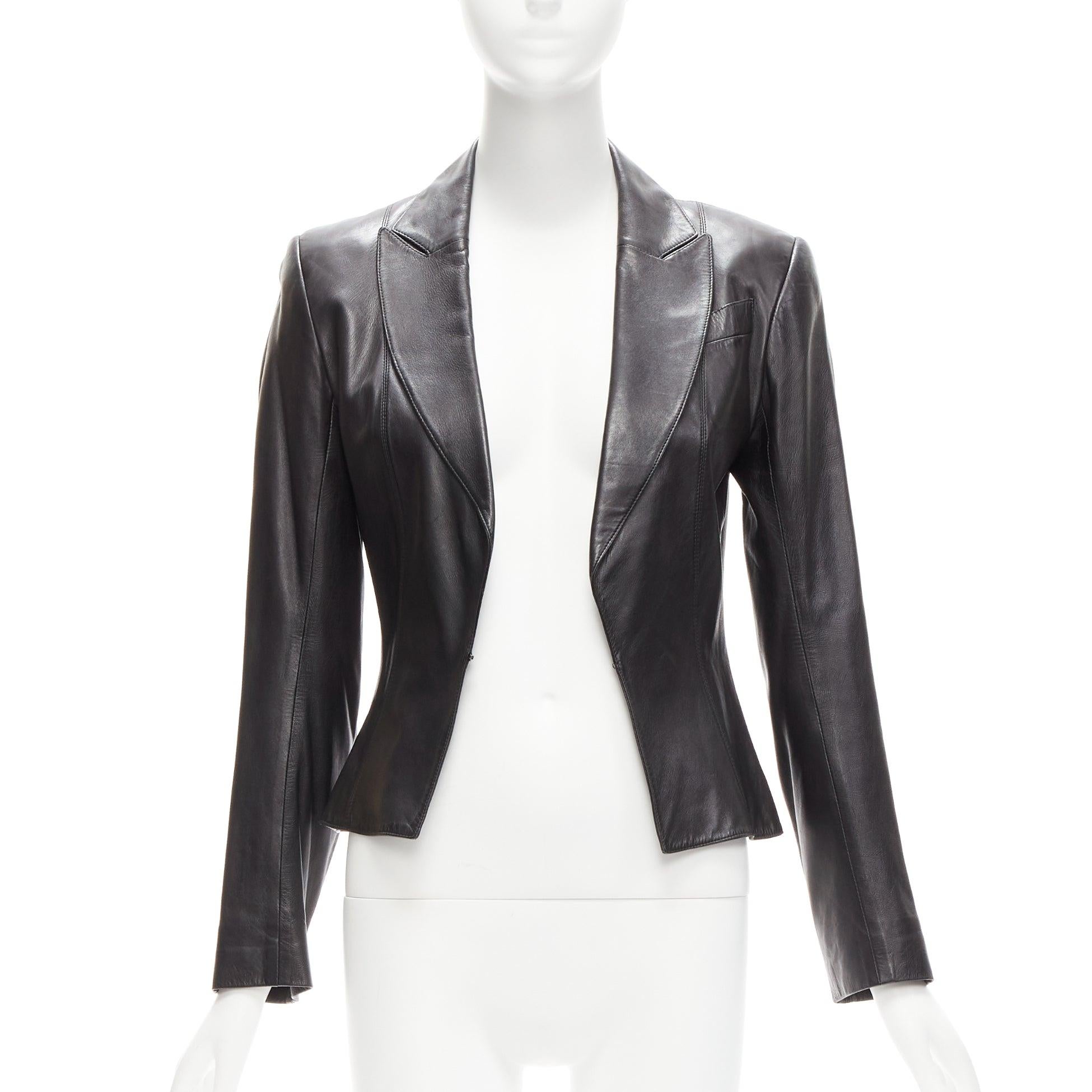 CHRISTIAN DIOR Galliano Vintage black lambskin leather blazer jacket FR40 L
Reference: TGAS/D00954
Brand: Christian Dior
Designer: John Galliano
Material: Lambskin Leather
Color: Black
Pattern: Solid
Closure: Hook & Eye
Lining: Black Silk
Extra