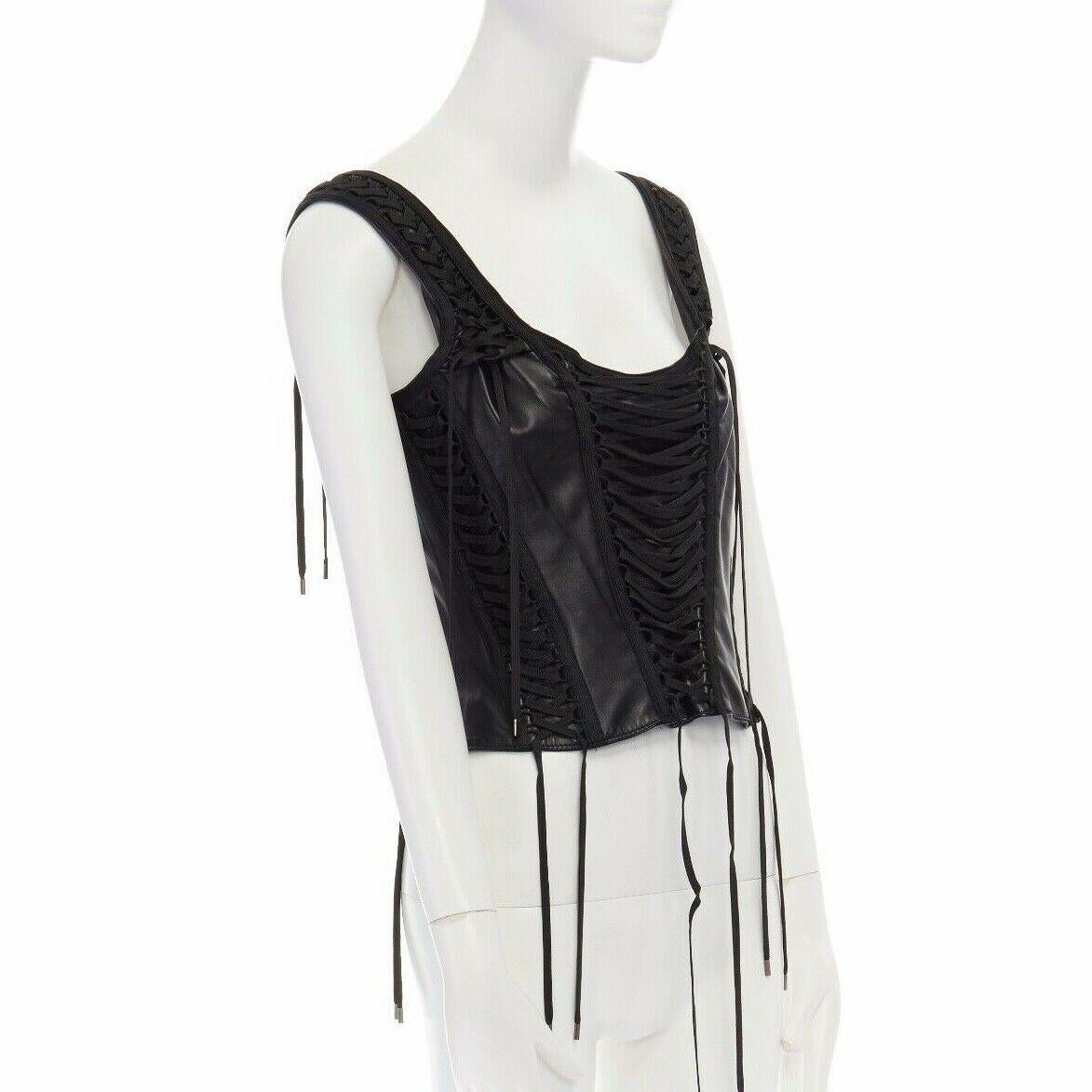 Black CHRISTIAN DIOR GALLIANO Vintage black leather laced corset vest top FR42 L