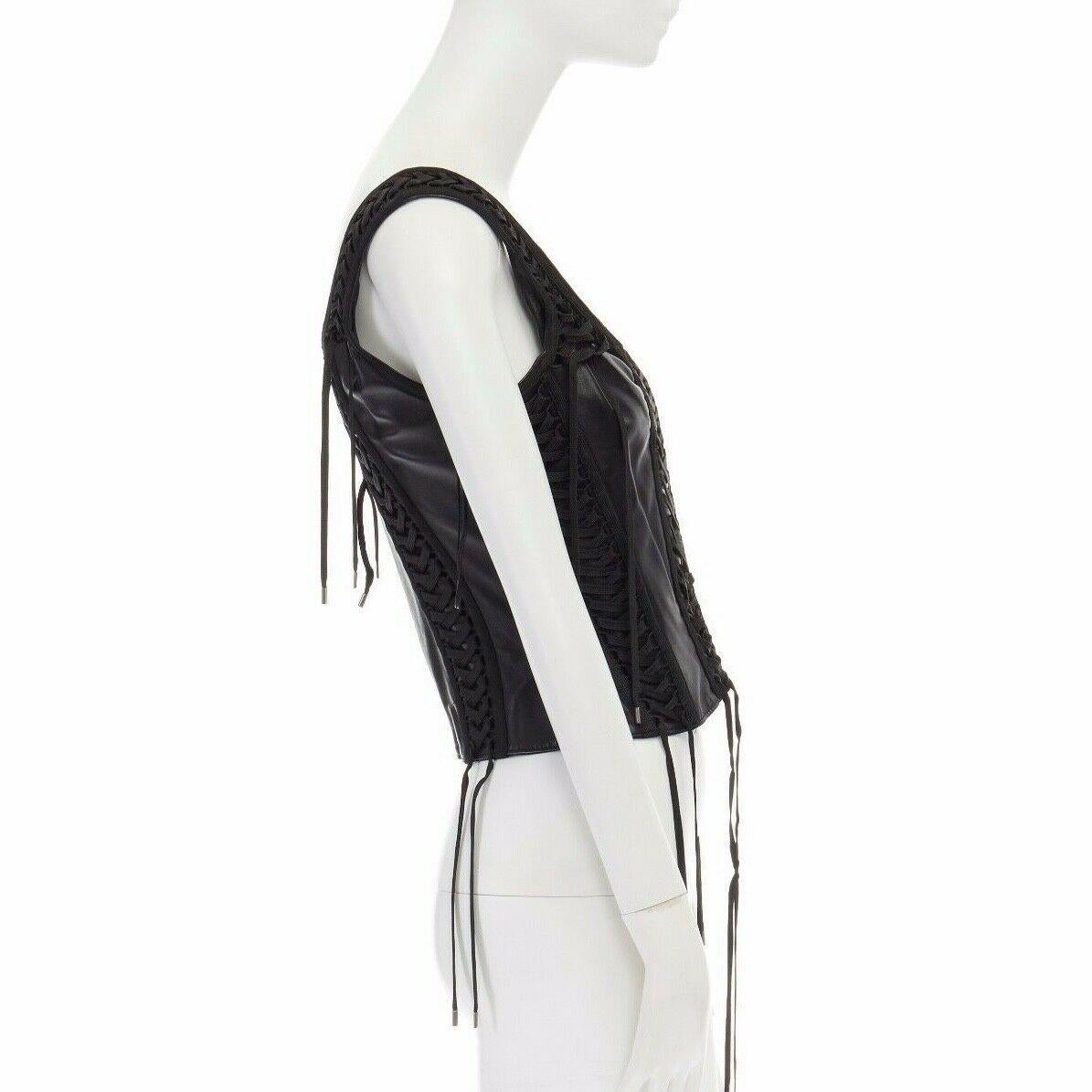 CHRISTIAN DIOR GALLIANO Vintage black leather laced corset vest top FR42 L In Excellent Condition In Hong Kong, NT