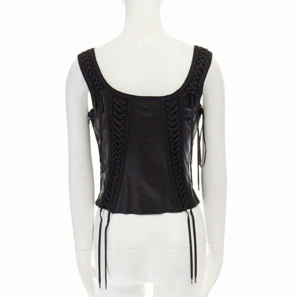 Women's CHRISTIAN DIOR GALLIANO Vintage black leather laced corset vest top FR42 L
