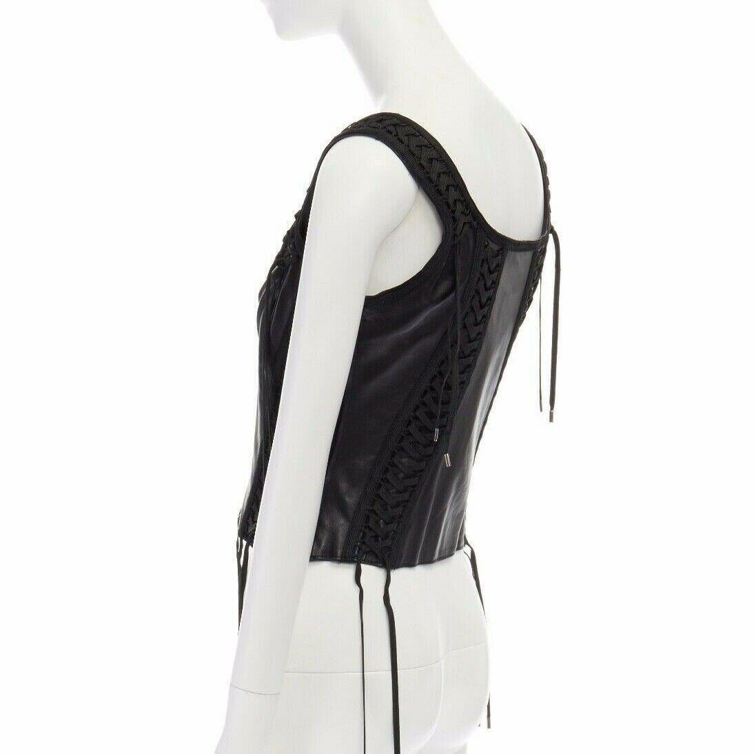 CHRISTIAN DIOR GALLIANO Vintage black leather laced corset vest top FR42 L 1