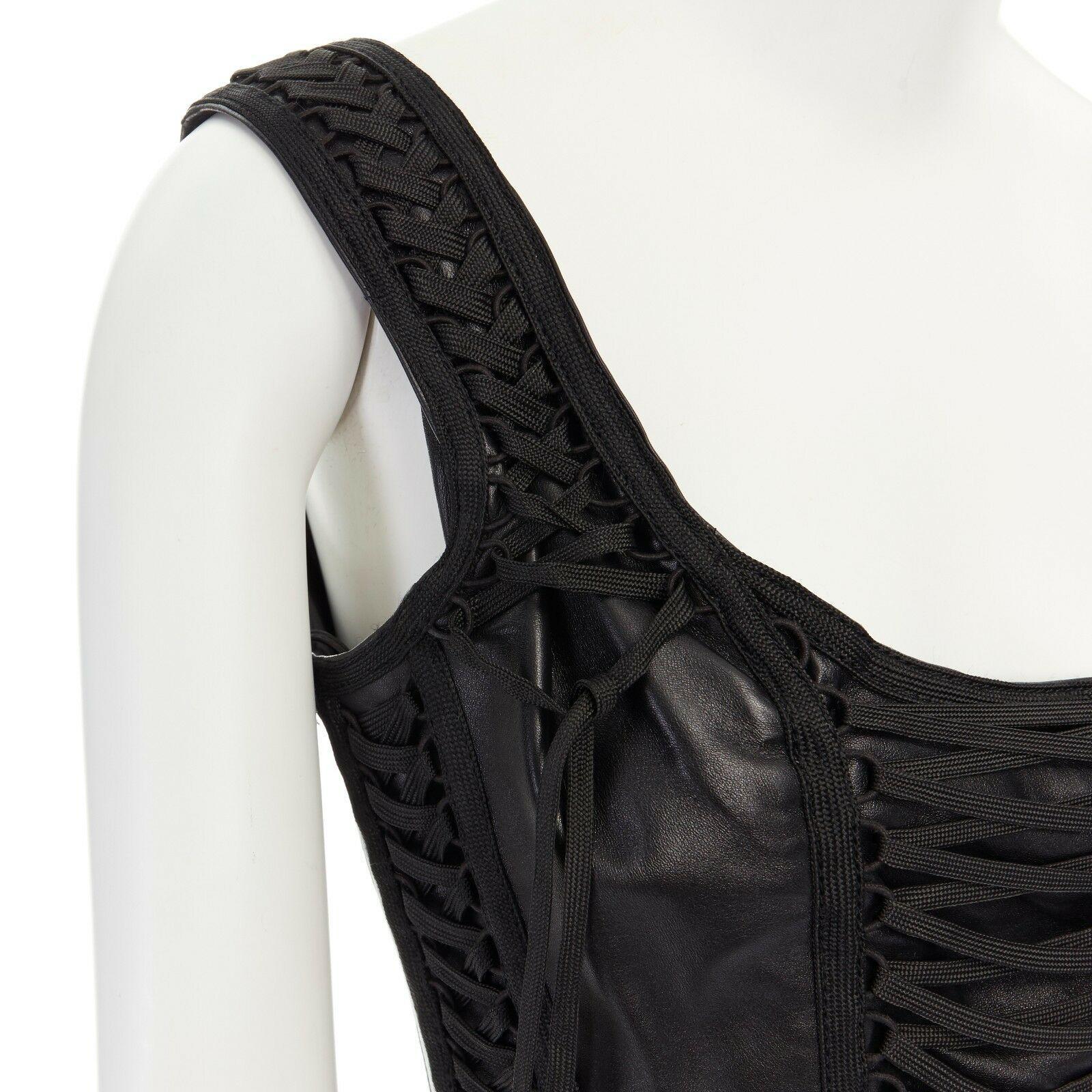 CHRISTIAN DIOR GALLIANO Vintage black leather laced corset vest top FR42 L 2
