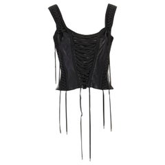 CHRISTIAN DIOR GALLIANO Vintage black leather laced corset vest top FR42 L